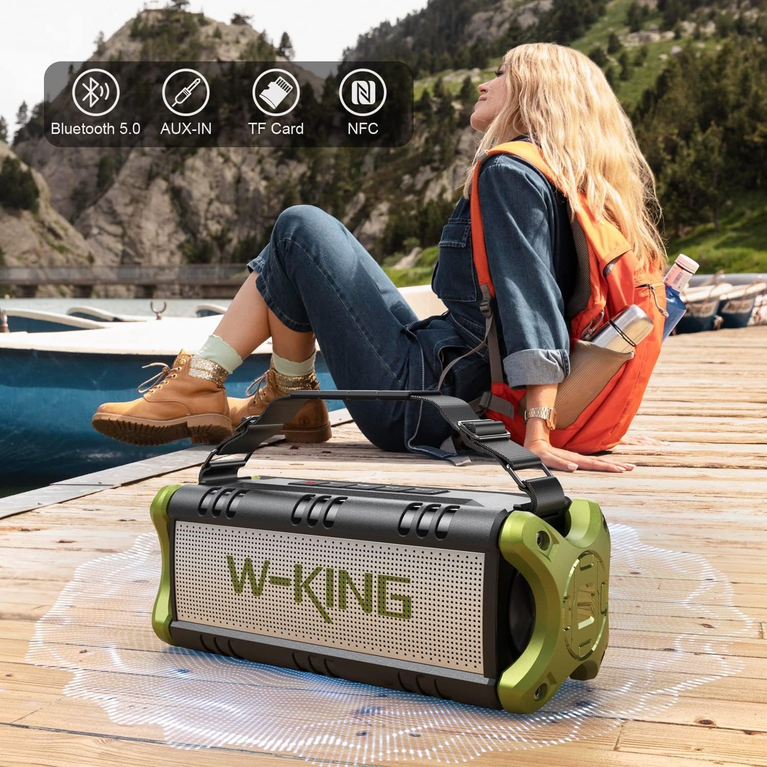 W-KING Bluetooth Speaker, 90W Peak 50W RMS Portable Speakers Bluetooth Wireless Loud, IPX6 Waterproof Outdoor Large Bluetooth Speaker Subwoofer/Bass Boost/DSP/40H Playtime/Stereo Pairing/Power Bank/TF - Image 9