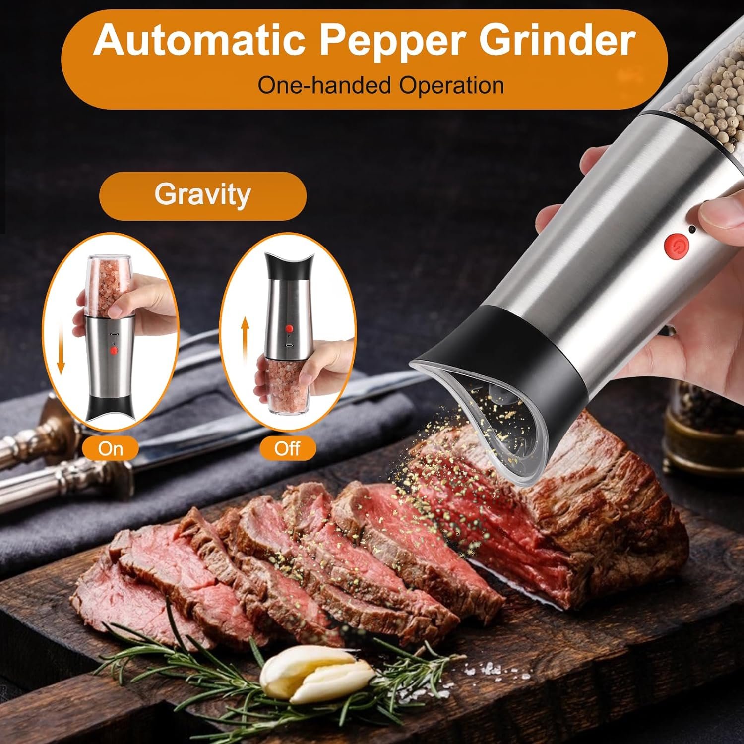 Electric Salt and Pepper Grinder Set: - for Gravity Automatic Salt Grinder Set Spice Pepper Mill with Adjustable Coarseness USB Rechargeable Battery Power Salt Mill Shakers - Image 7