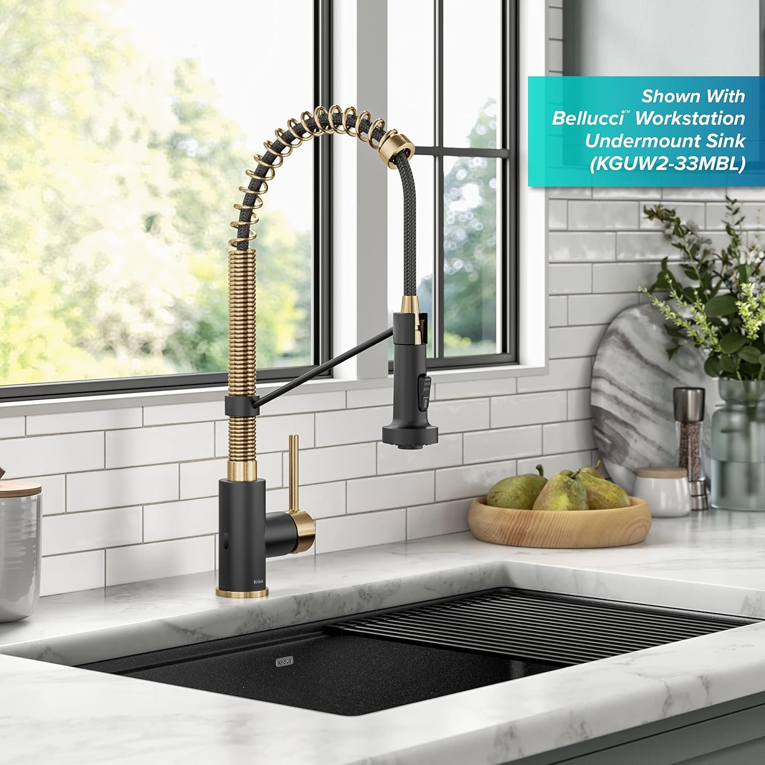 KRAUS Bolden Touchless Sensor Commercial Style 2-Function Single Handle Pull Down Kitchen Faucet in Brushed Brass/Matte Black, KSF-1610BBMB - Image 5