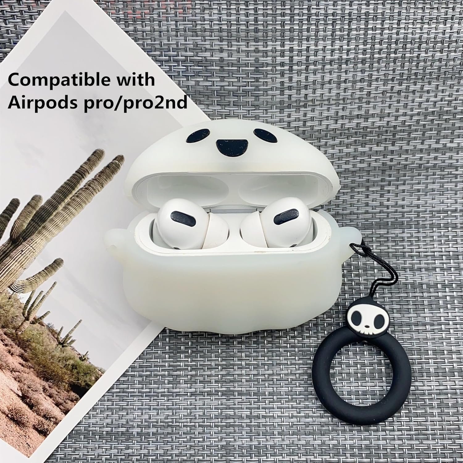 Compatible with AirPods Pro & Pro 2nd Generation Case Cover, Luminous Cute Ghost Case Designed for Airpod Pro/Pro 2, Soft Silicone Anime Funny 3D Cartoon Case for Men Women - Image 4