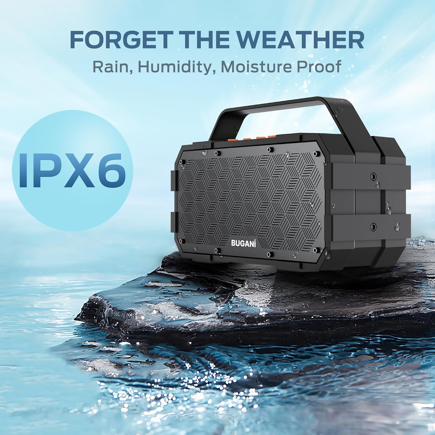 BUGANI Bluetooth Speaker, 40W Portable Bluetooth Speakers with Stereo Loud Sound, 24H Playtime, Built-in Mic, Support TF Card/AUX, IPX6 Waterproof Outdoor Speaker for Camping Beach Party - Image 6