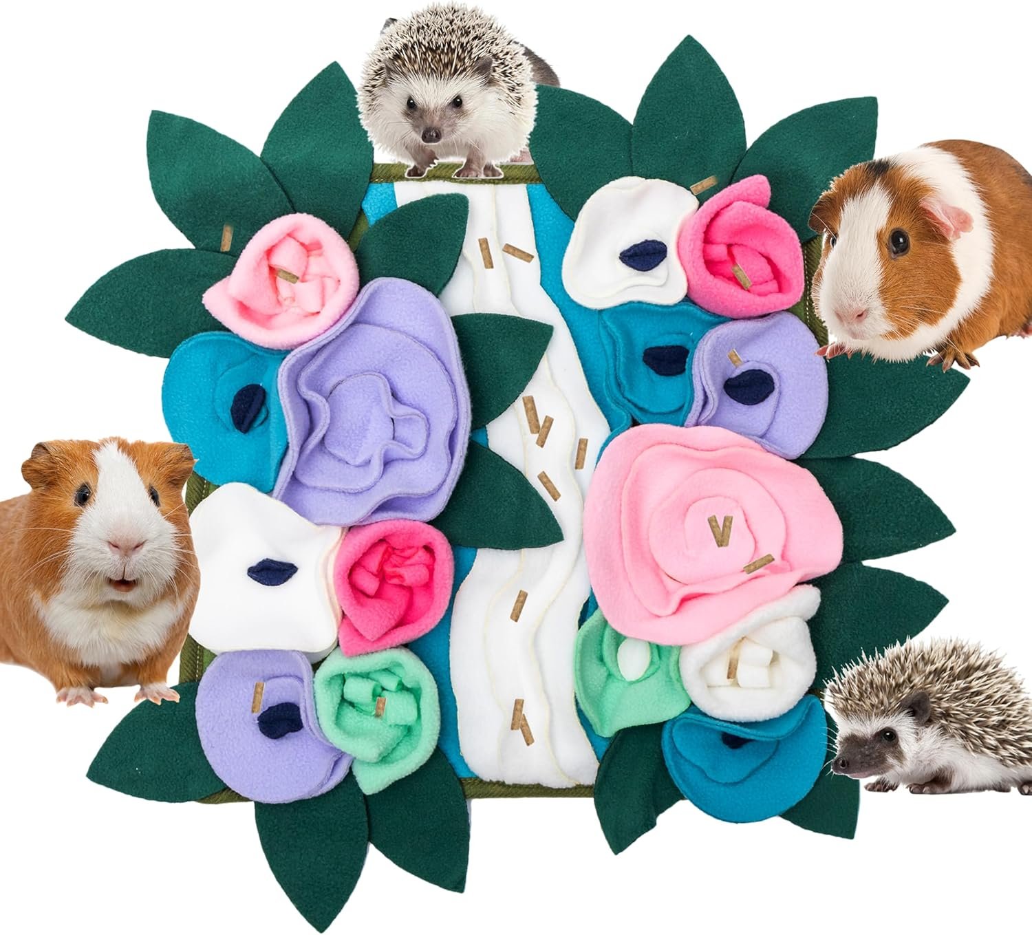 CUSOZWO Small Animal Foraging Mat Toys for Guinea Pig Hedgehog Rabbit Bunny Rat Chinchilla Hamster - Cute Flower Interactive Enrichment Pet Hay Feeders Cage Accessories - Image 2