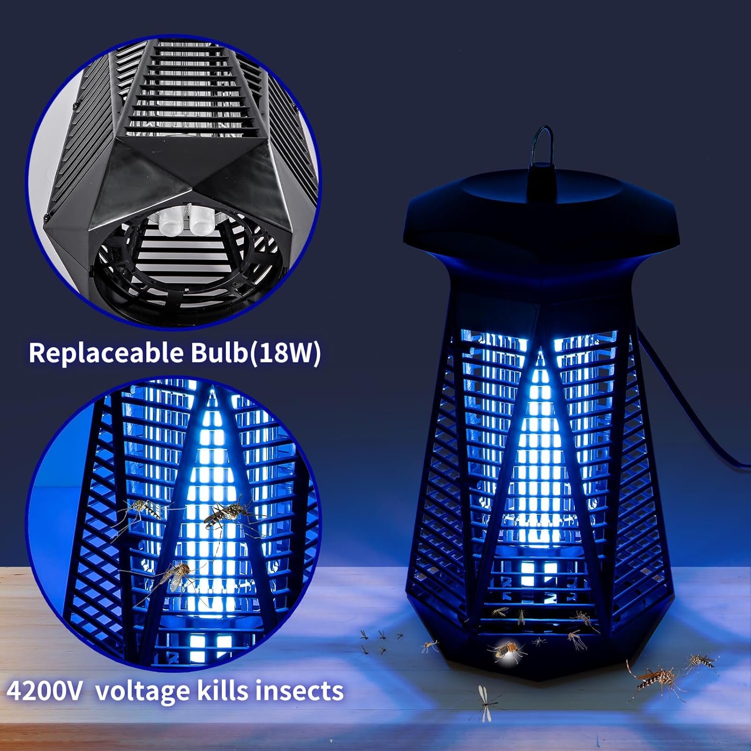 Bug Zapper Outdoor Indoor, 18W Electric Fly Trap with Dusk to Dawn Light Sensor, Mosquito Repellent, Fly Zapper, Waterproof Mosquito Killer for Home Patio Office Courtyard - Image 6