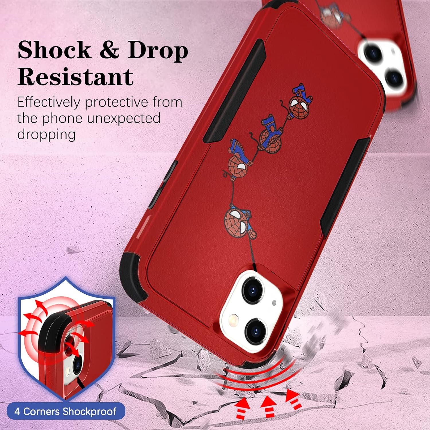 Oqplog for iPhone 13 6.1” Heavy Duty Phone Case for Girls Kids Women Boys Cute Anime Cartoon Hard Triple Layers Cover Full Body Rugged Military Grade Drop Shockproof Cases for Apple 13 Spidr - Image 6