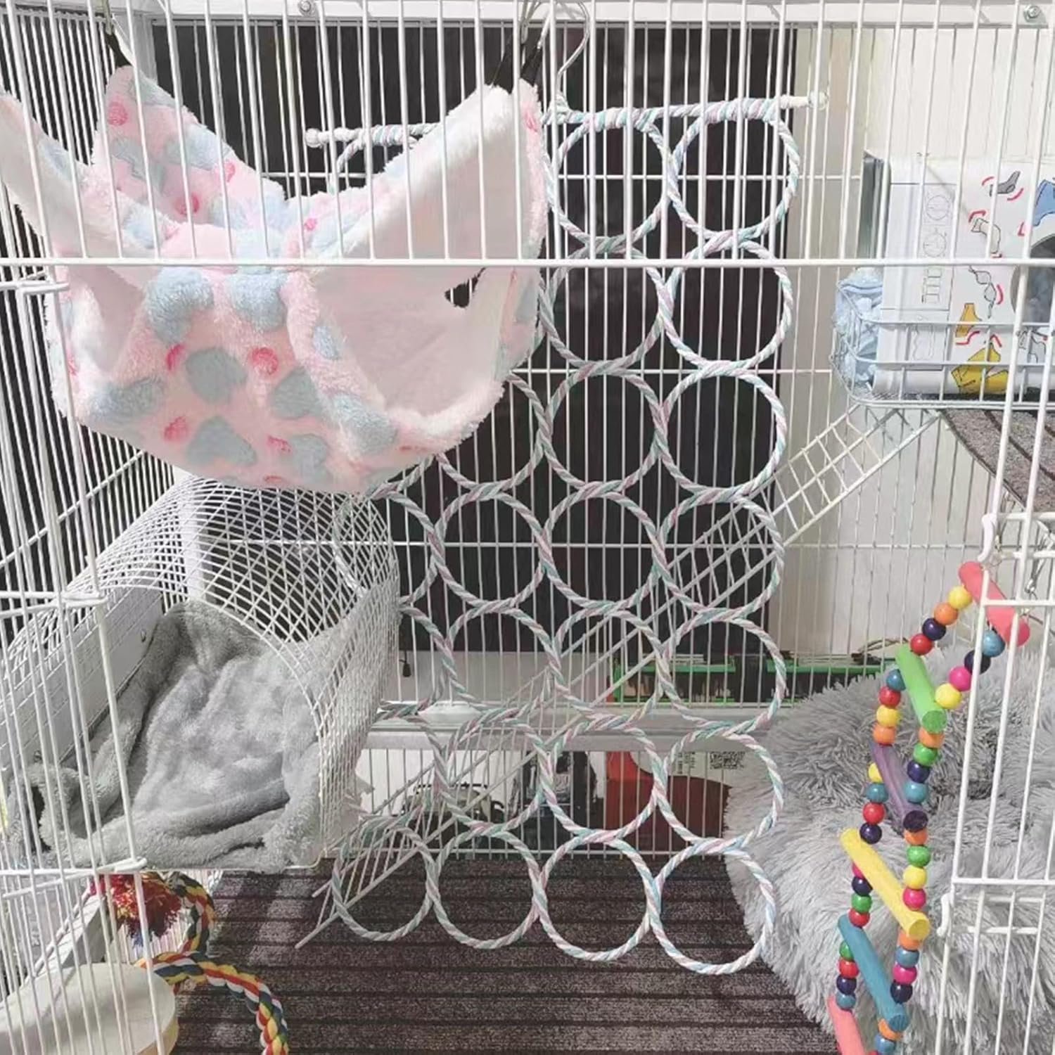 2 Pack Rat Climbing Toy, Bird Swing Toy, Hanging Rat Rope Net Toy, Bird Rope Perch Stand Toy, Parrot Climbing Ladder Bridge Toy, Small Animal Cage Accessories for Bird Parrot Hamster Rat Sugar Glider - Image 5