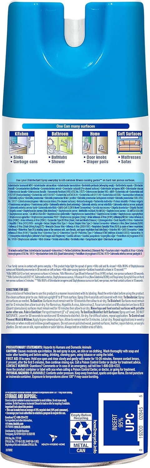 Lysol Disinfectant Spray, Sanitizing and Antibacterial Spray, For Disinfecting and Deodorizing, Spring Waterfall, 12.5 Fl Oz, (Packaging May Vary) - Image 3