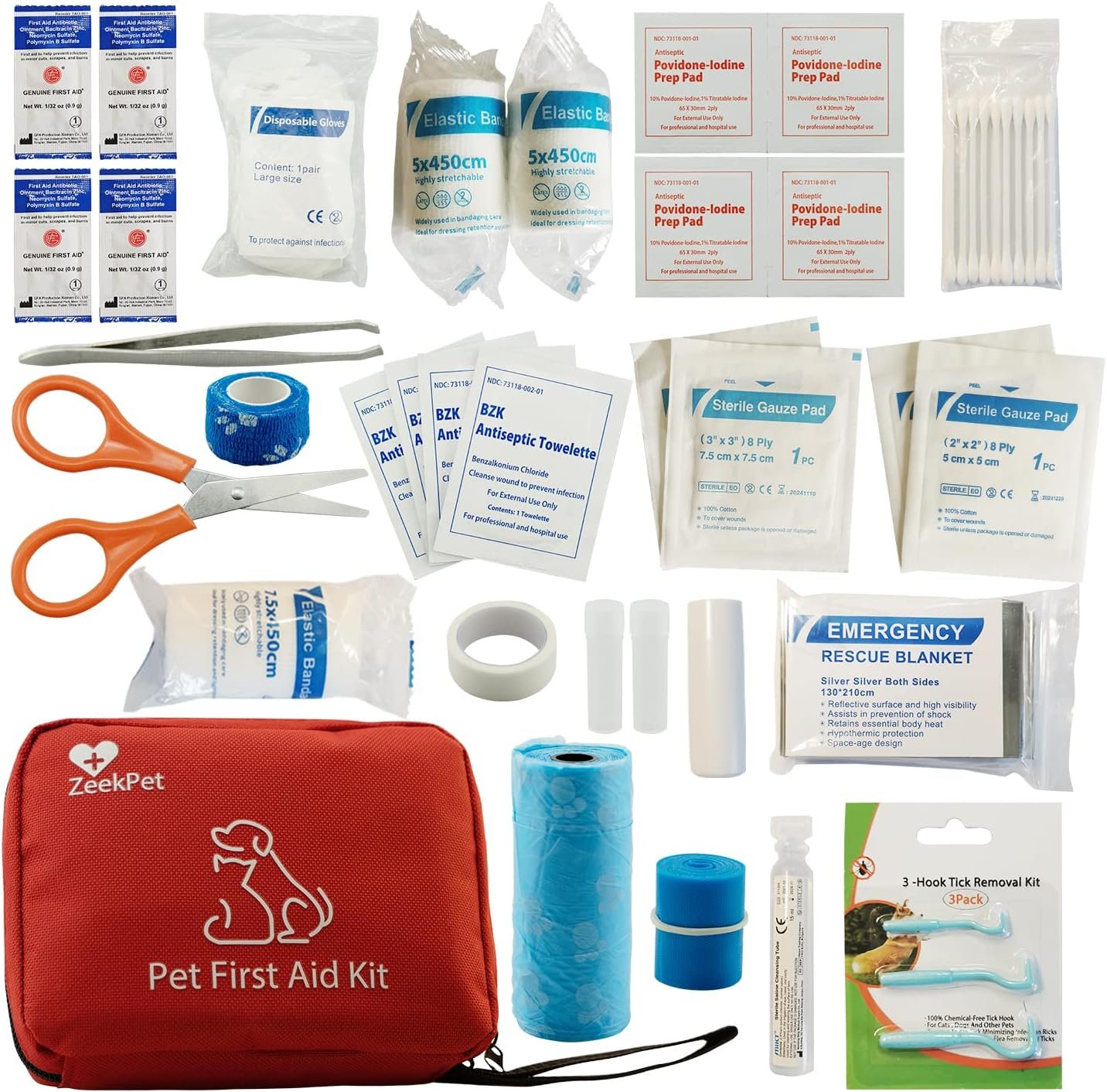 Pet First Aid Kit ZeekPet Medical Bag for Dogs and Cats Trauma Kit with Self Adhering Bandage, Styptic Pencil, Onitment, Pill Box, Emergency Blanket Perfect Survival Kit for Traveling with Your Pet - Image 2