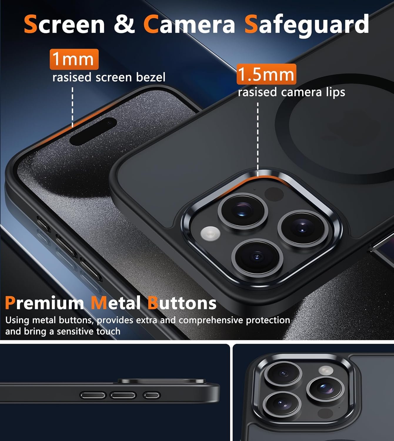 FNTCASE for iPhone 15 Pro-Max Case: Strong Magnetic Phone Case with Screen Protector | Camera Protector Translucent Matte Slim Shockproof Military-Grade Drop Protection Phone Cover (Black) - Image 7