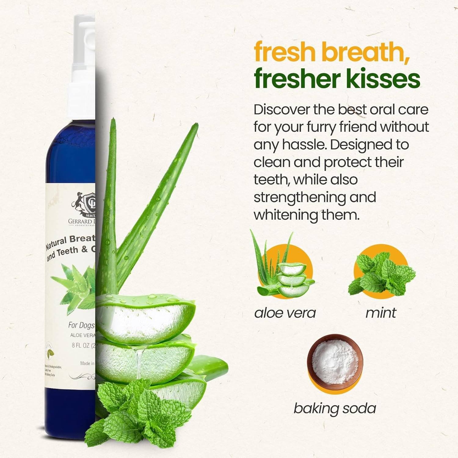 Gerrard Larriett: Natural Dog and Cat Breath Freshener - Dog Mouthwash with Mint, Aloe Vera, & Baking Soda - Gentle Cat & Dog Breath Spray for Plaque, Tartar Control for Full Pet/Dog Oral Care, 8 oz - Image 3