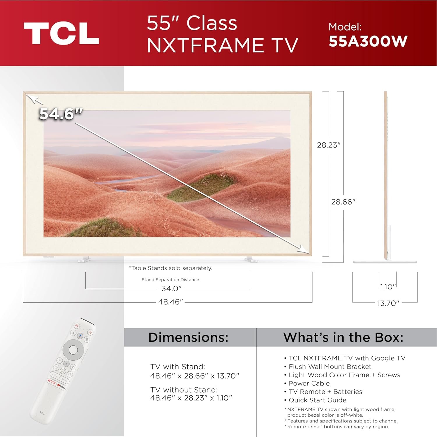 TCL 55-Inch Class QLED 4K Smart NXTFRAME TV with Google TV (55A300W, 2024 Model) Dolby Vision HDR & Dolby Atmos, Built-in Google Assistant with Voice Remote, Works with Alexa, Streaming Television - Image 6