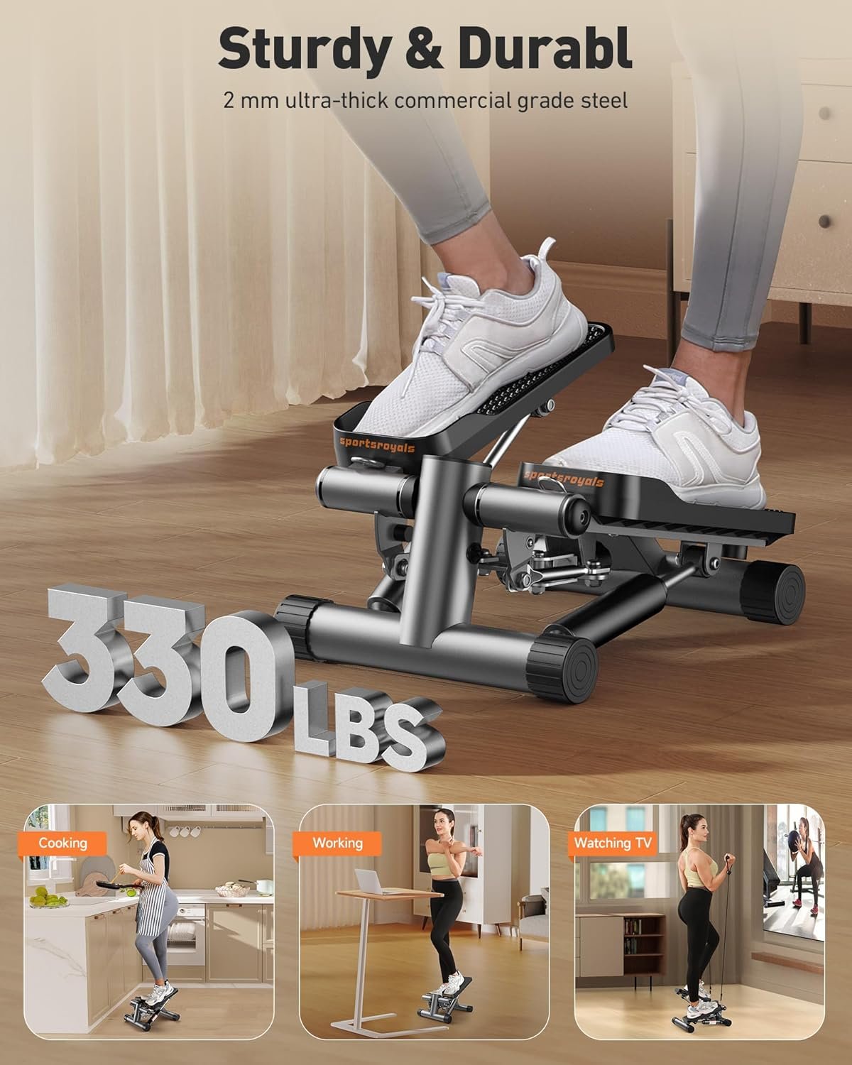 Sportsroyals Stair Stepper for Exercise, Mini Steppers with Resistance Band, Hydraulic Fitness Stepper Exercise Home Workout Equipment for Full Body Workout, 330lbs Weight Capacity - Image 8