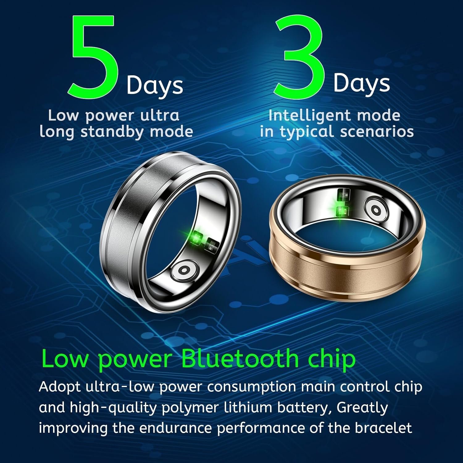 Smart Ring, Smart Ring Health Tracker, IP68 Waterproof Fitness Tracker Ring, No App Subscription with Heart Rate, Blood Oxygen, and Activity Tracking (Silver, 9#) - Image 5