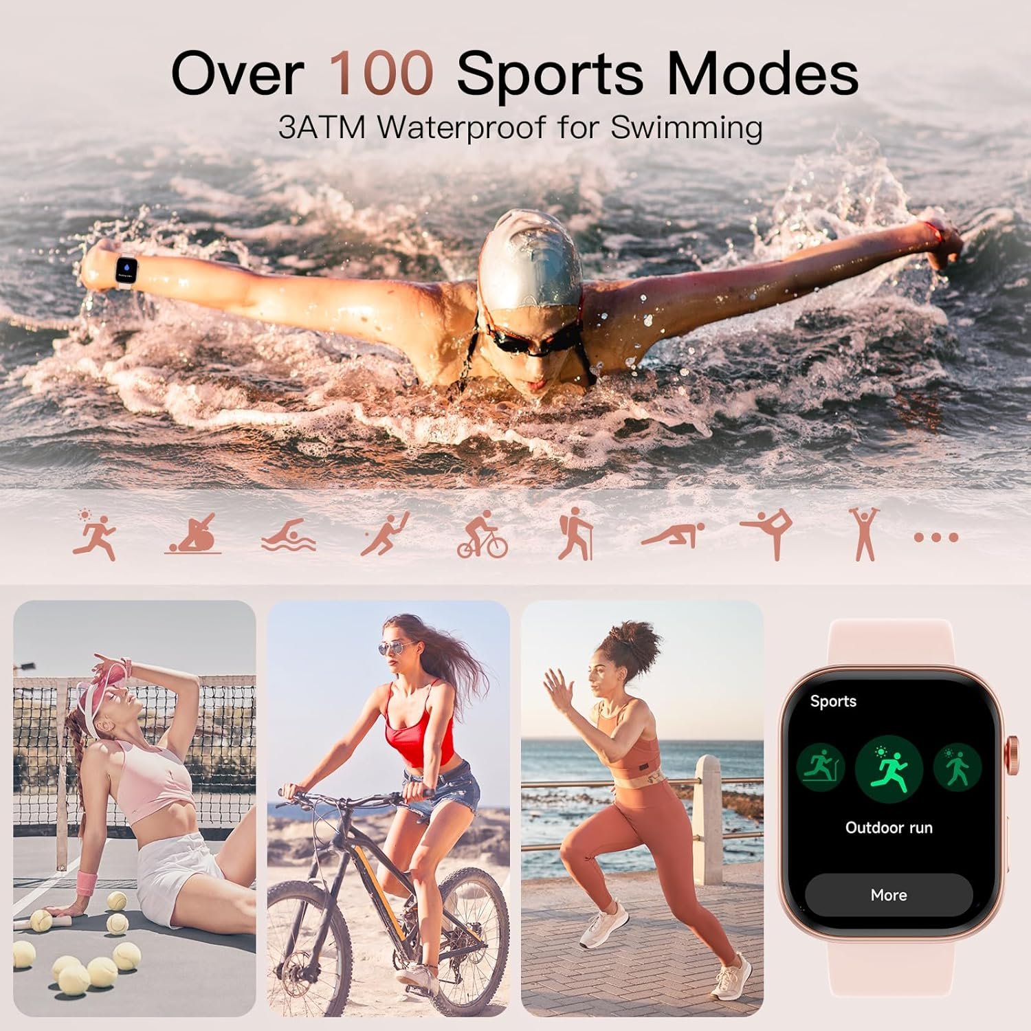 Tensky Smart Watch for Women Android & iOS, AI Voice, 1.99" AMOLED Fitness Tracker with Bluetooth Call, 3ATM Waterproof Heart Rate/Sleep/SpO2 Monitor, Pedometer, 100+ Sport Modes, 12 Days Battery Life - Image 8