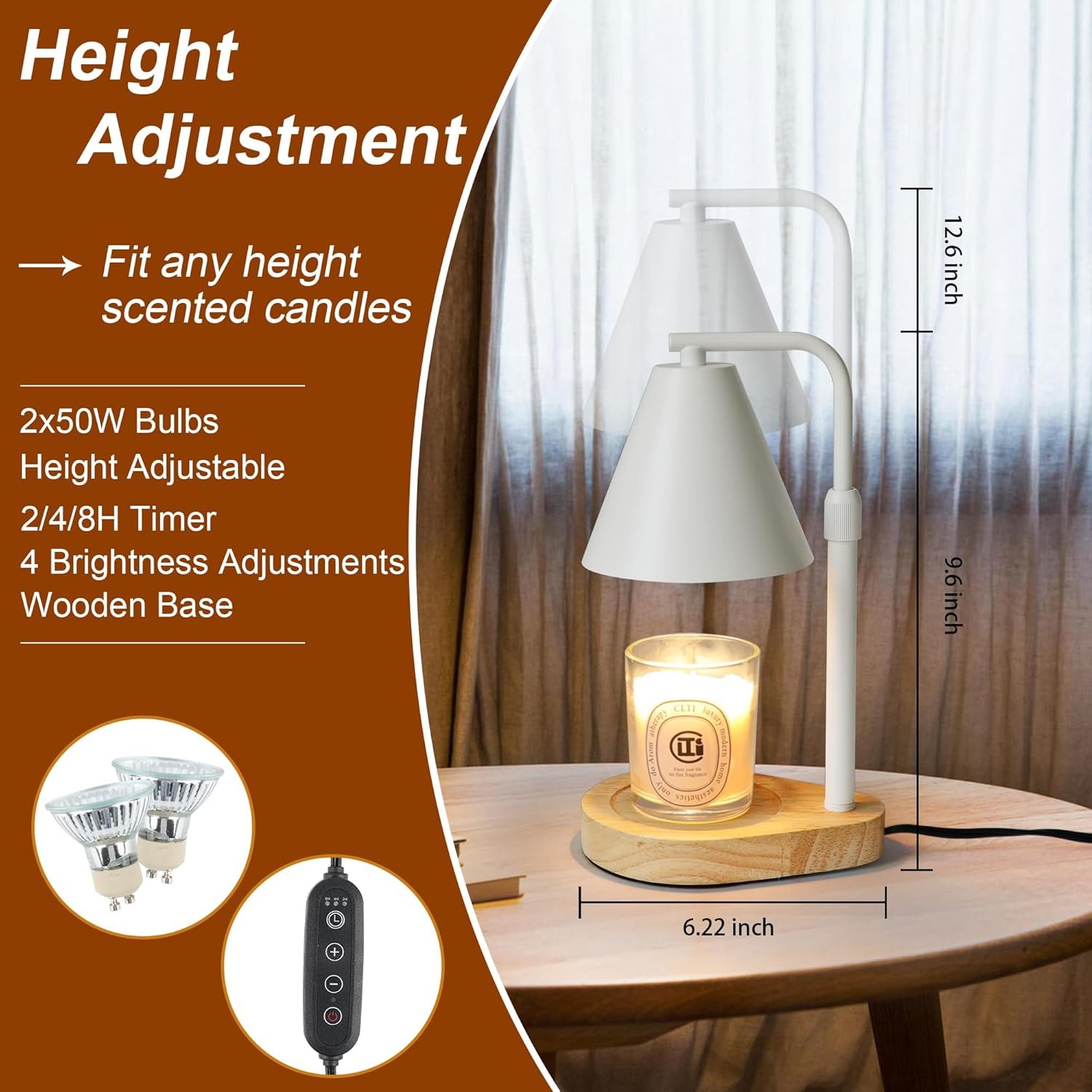 Candle Warmer Lamp with Timer, Adjustable Height Dimmable Candle Warmer with 2 Bulbs, for Mom, House Warming Gifts New Home Bedroom Decor Dimmable Candle Lamp Warmer for Scented Wax - Image 8