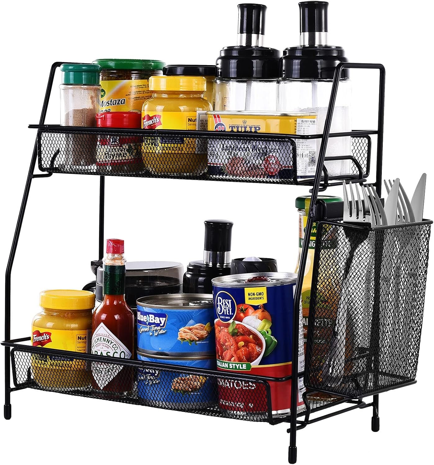 LEMIKKLE Countertop Organizer for Bathroom Counter, The Organizer for Bedroom, Spice Rack Organizer for Kitchen Counter Shelf with Small Basket(Black) - Image 10