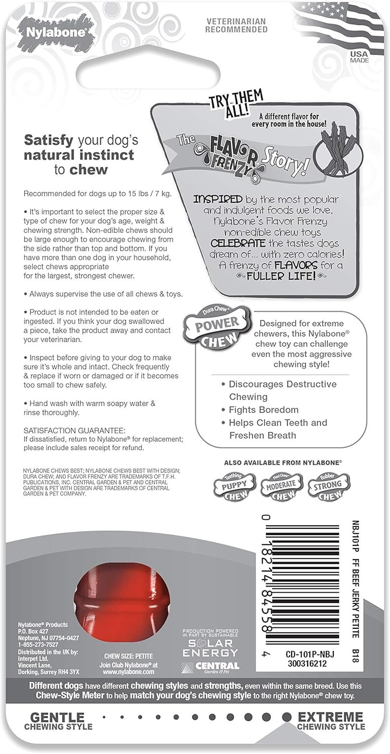 NylaDental Bone Power Chew Flavor Frenzy Dental Bone Chew Toy for Dogs, Indestructible Chew Toys for Aggressive Chewers, Beef Jerky Flavor, X-Small/Petite - Up to 15 lbs. (1 Count) - Image 9