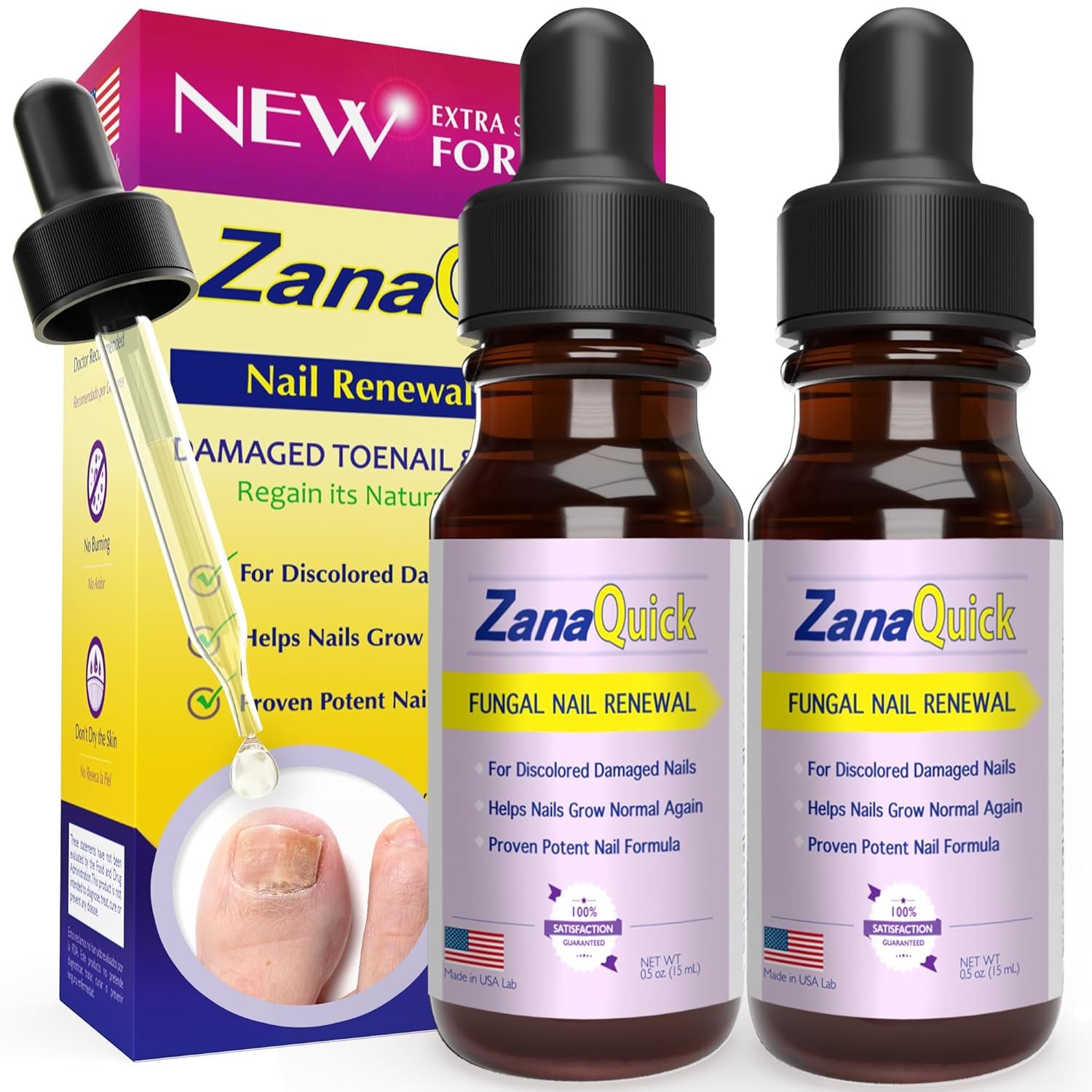 Extra Strength Toenail & Fingernail Repair Drops - Nail Care Renewal for Thick, Damaged & Discolored Nails - 2 Pack - Image 2