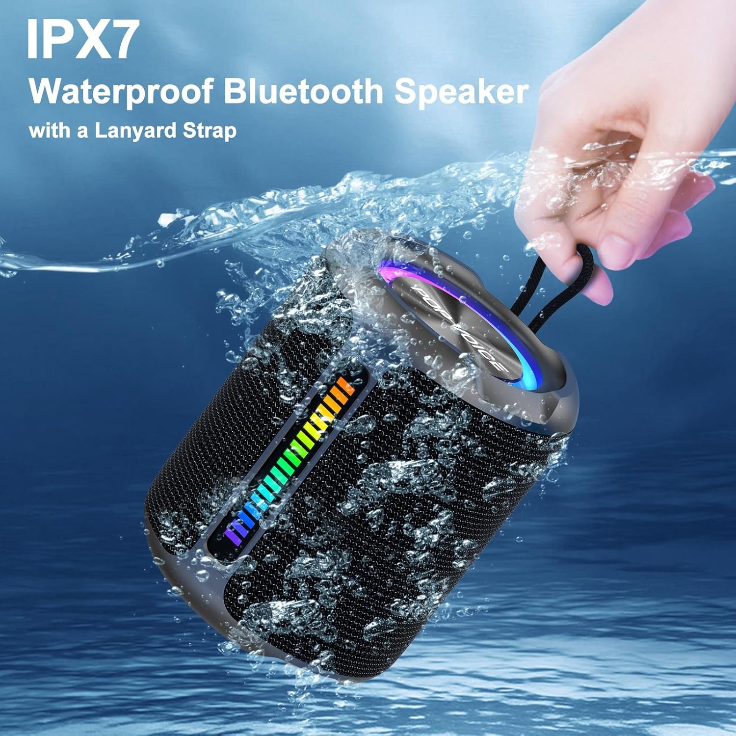 PoP voice Portable Wireless Bluetooth Speaker,50W Peak Stereo Sound Shower Speaker,IPX7 Waterproof Speaker with Deep Bass,RGB Light,Preset EQ,TWS,for Home/Camping/Gifts, BT5.3 Speaker,Up to 24H - Image 4