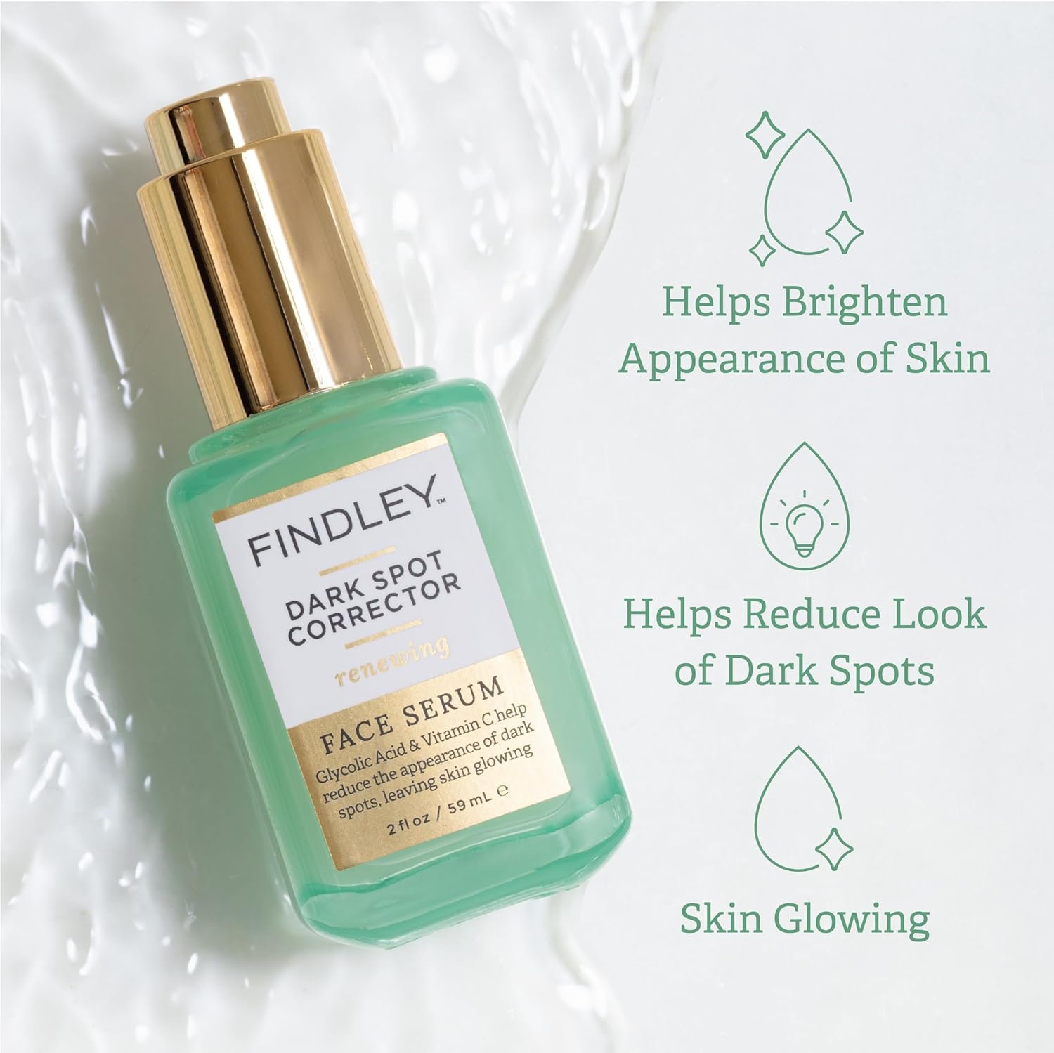 Findley Dark Spot Corrector Renewing Face Serum with Glycolic Acid & Vitamin C - Reduces Dark Spots & Signs of Aging | Hydrating (2 Fl Oz) - Image 4