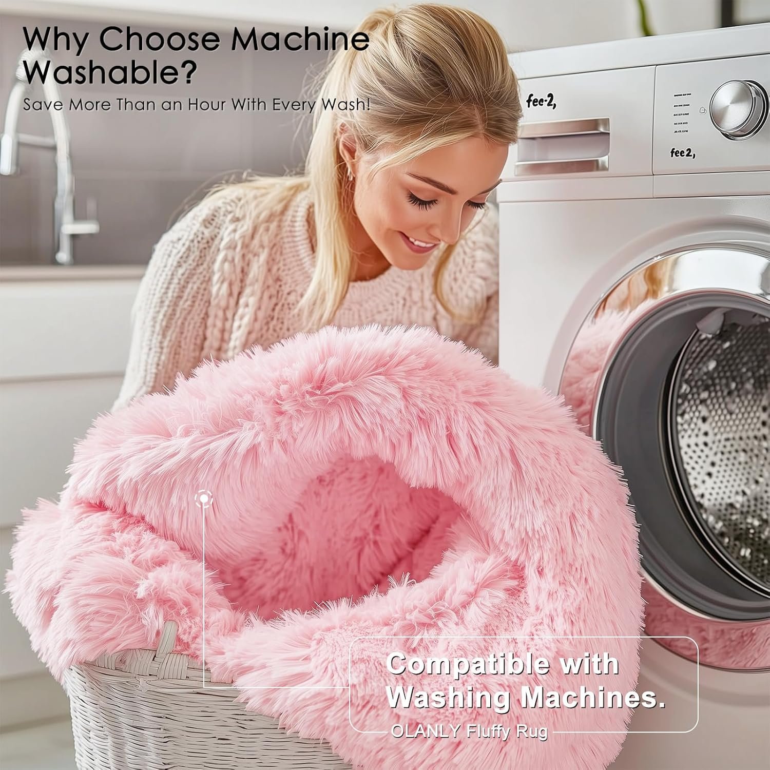 OLANLY Pink Round Rugs for Bedroom - Machine Washable, 4x4 Feet Circle Area Rugs for Living Room, Soft and Fluffy Shaggy Carpet for Teen Girls and Boys, Dorms, Nursery Rooms, Home Decor Aesthetic - Image 4