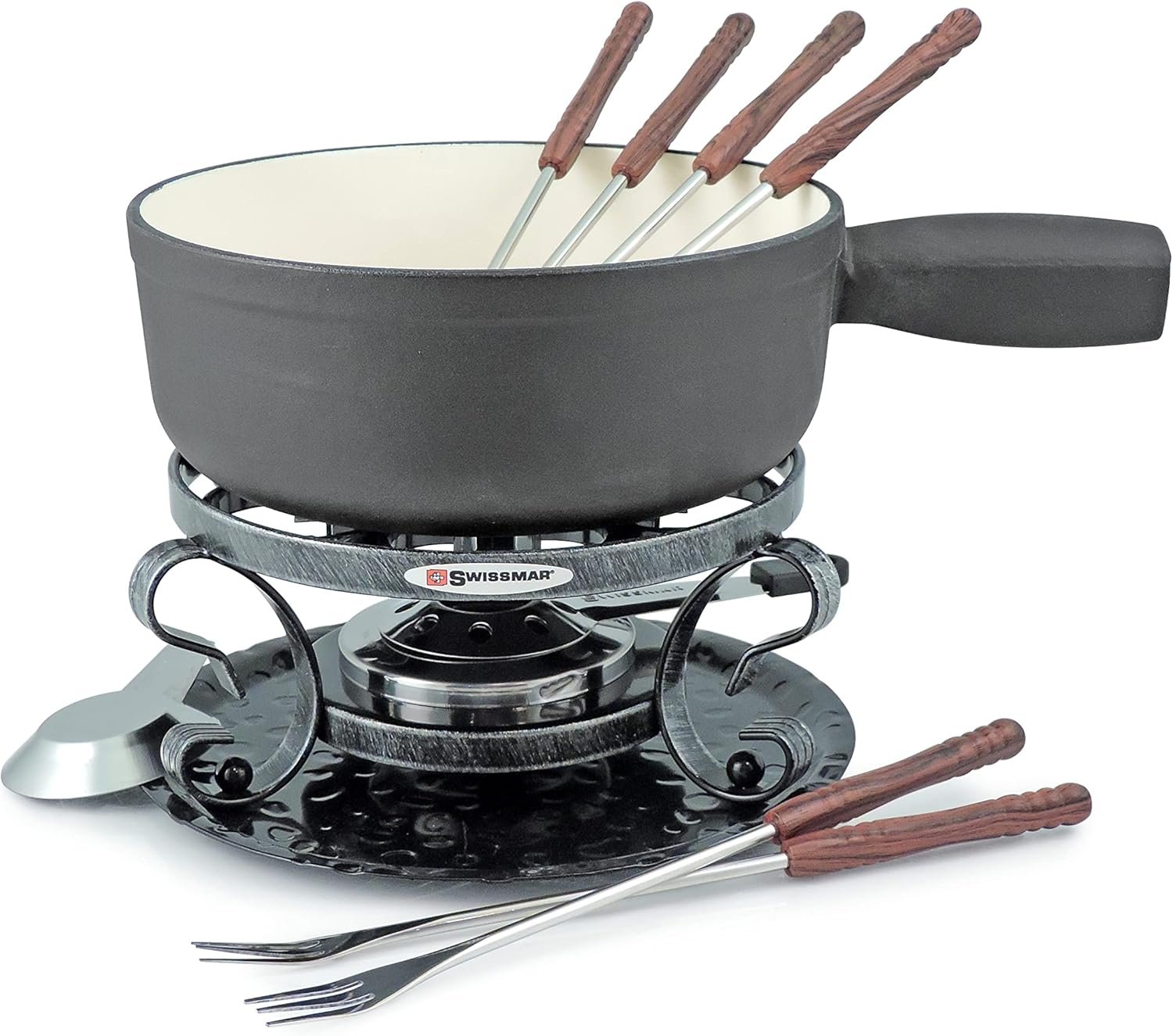 Swissmar KF-66513 Lugano 2-Quart Cast Iron Cheese Fondue Set, 9-Piece, Matte Black - Image 2