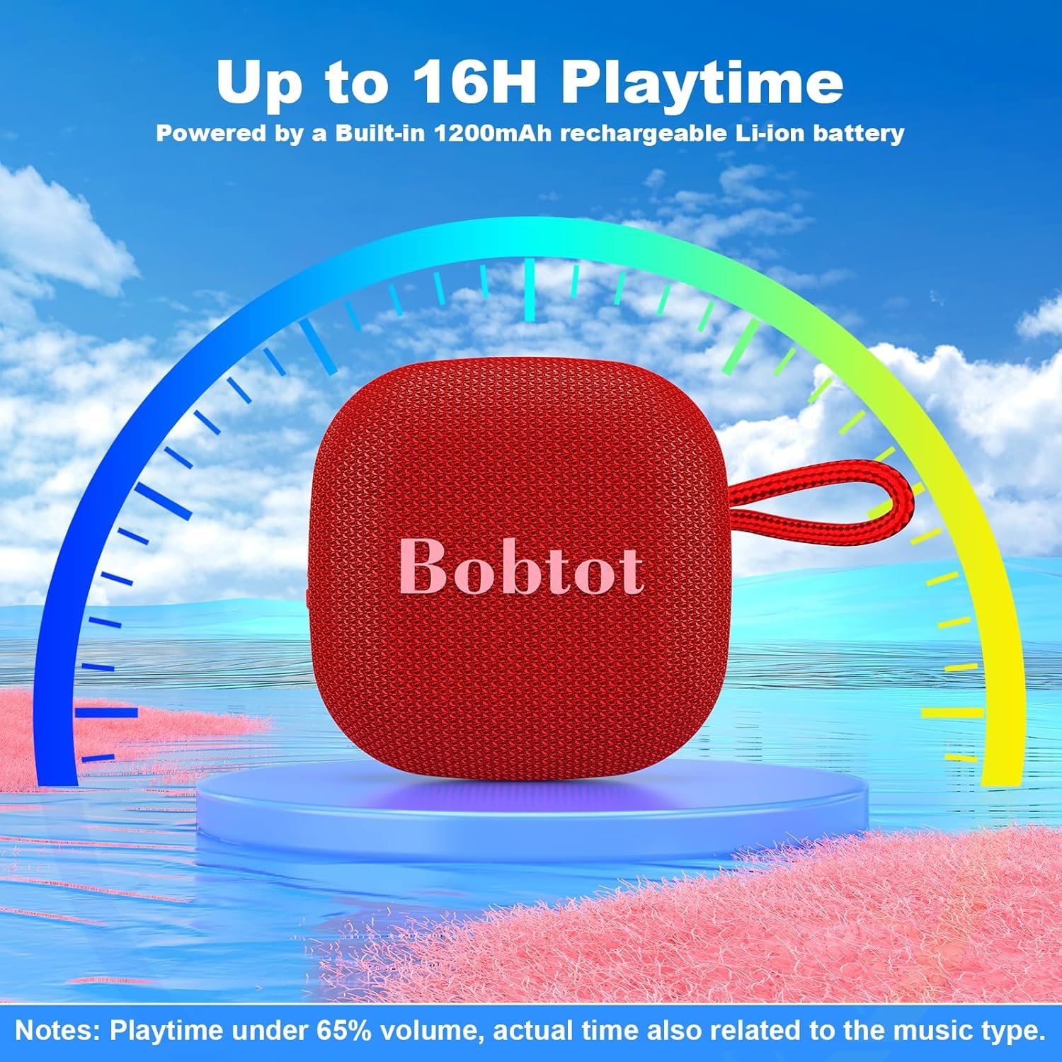 Bobtot Bluetooth Speaker Portable Wireless Speakers - 16 Hours Playtime Waterproof Speaker, Loud Stereo Sound, Mini Speaker with TWS, Built-in Mic, Strap to Carry for Home Travel Sport, Red - Image 7