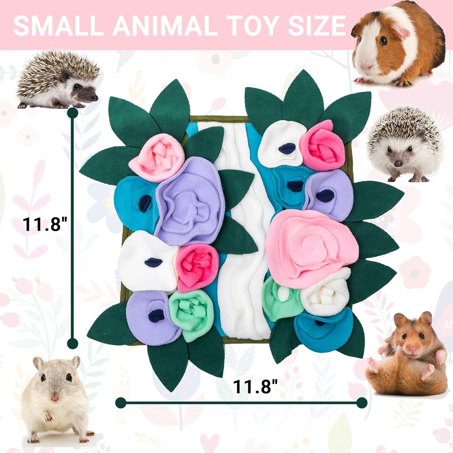 CUSOZWO Small Animal Foraging Mat Toys for Guinea Pig Hedgehog Rabbit Bunny Rat Chinchilla Hamster - Cute Flower Interactive Enrichment Pet Hay Feeders Cage Accessories - Image 3