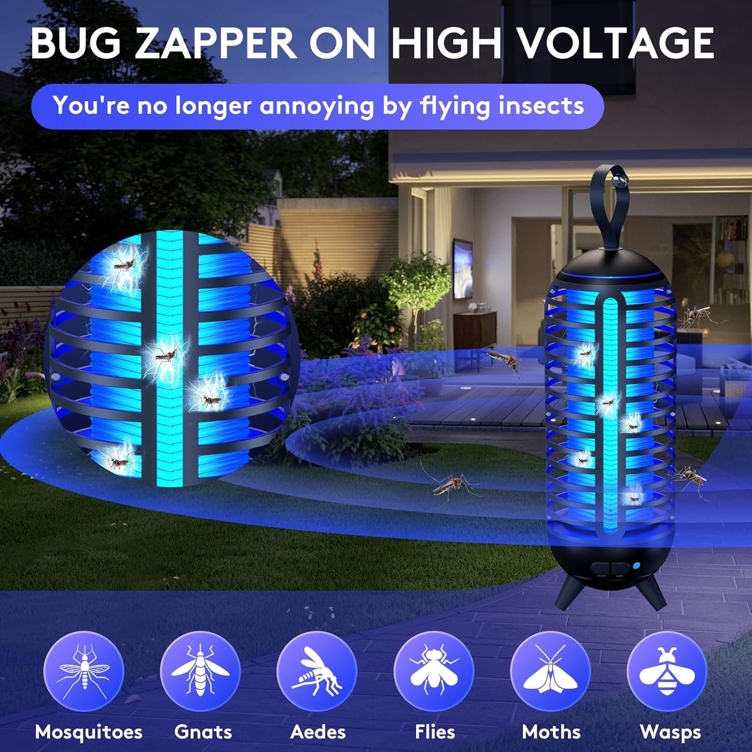 Rechargeable Bug Zapper for Indoor and Outdoor Use, Wireless Electric Mosquito Zapper, Waterproof Insect Trap for Patio, Home, Backyard - Image 3