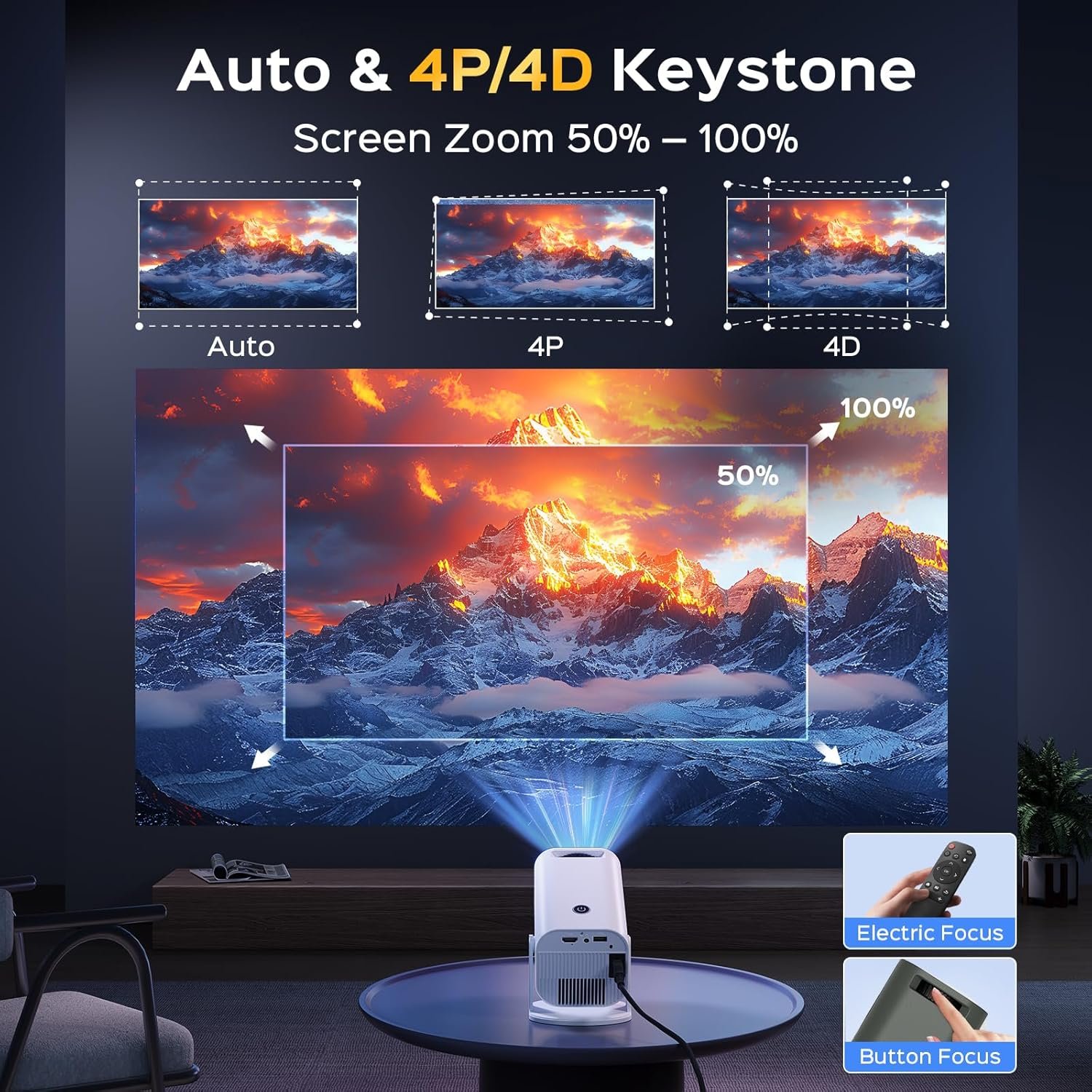 Mini Projector with WiFi and Bluetooth, 180°Adjustable Stand Smart Projector, 150" Portable Projector with Android TV 11.0, 2.4G/5G, Native 1080P, 300 ANSI Auto Keyston Outdoor/Home Movie, White - Image 6
