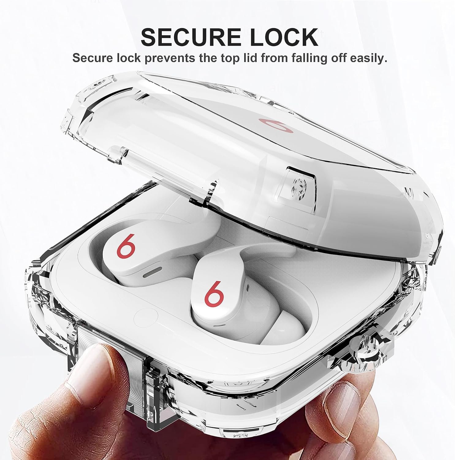 Valkit Compatible Beats Fit Pro Case Cover Clear with Lock, Full Body Beats Fit Pro Earbuds Protective Case Transparent Shockproof Skin with Anti-Lost Keychain for Beats Fit Pro 2021 - Image 4