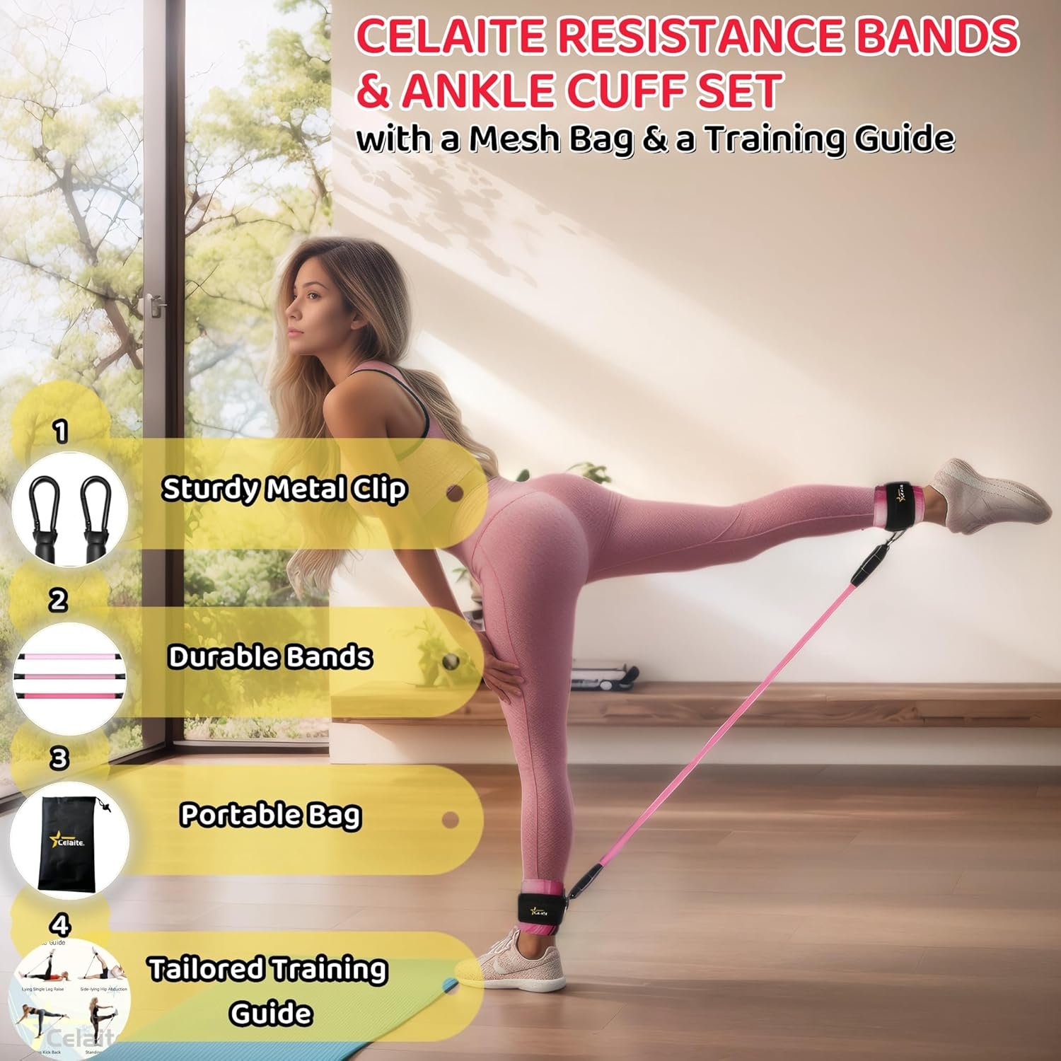 Ankle Resistance Bands with Cuffs, Ankle Straps with Resistance Bands for Working Out, Portable Booty Bands for Working Out, Kick Back Exercise Bands (10, 20, 30 lbs) & a Mesh Bag - Image 3