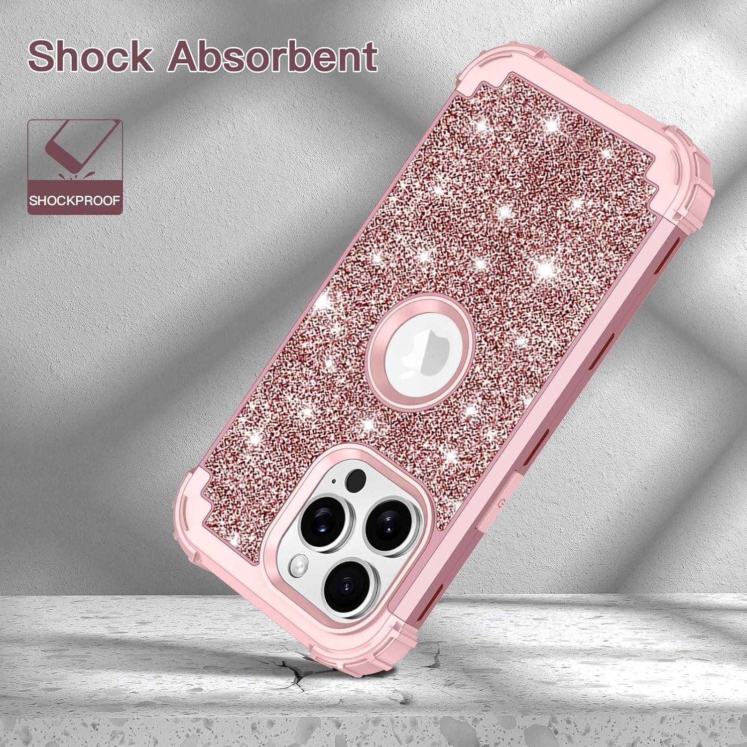 LONTECT for iPhone 15 Pro Max Case Glitter Sparkly Bling 3 in 1 Shockproof Heavy Duty Full Body Sturdy Protective Case for Apple iPhone 15 Pro Max with 2 Screen Protector+2 Camera Protector,Rose Gold - Image 5