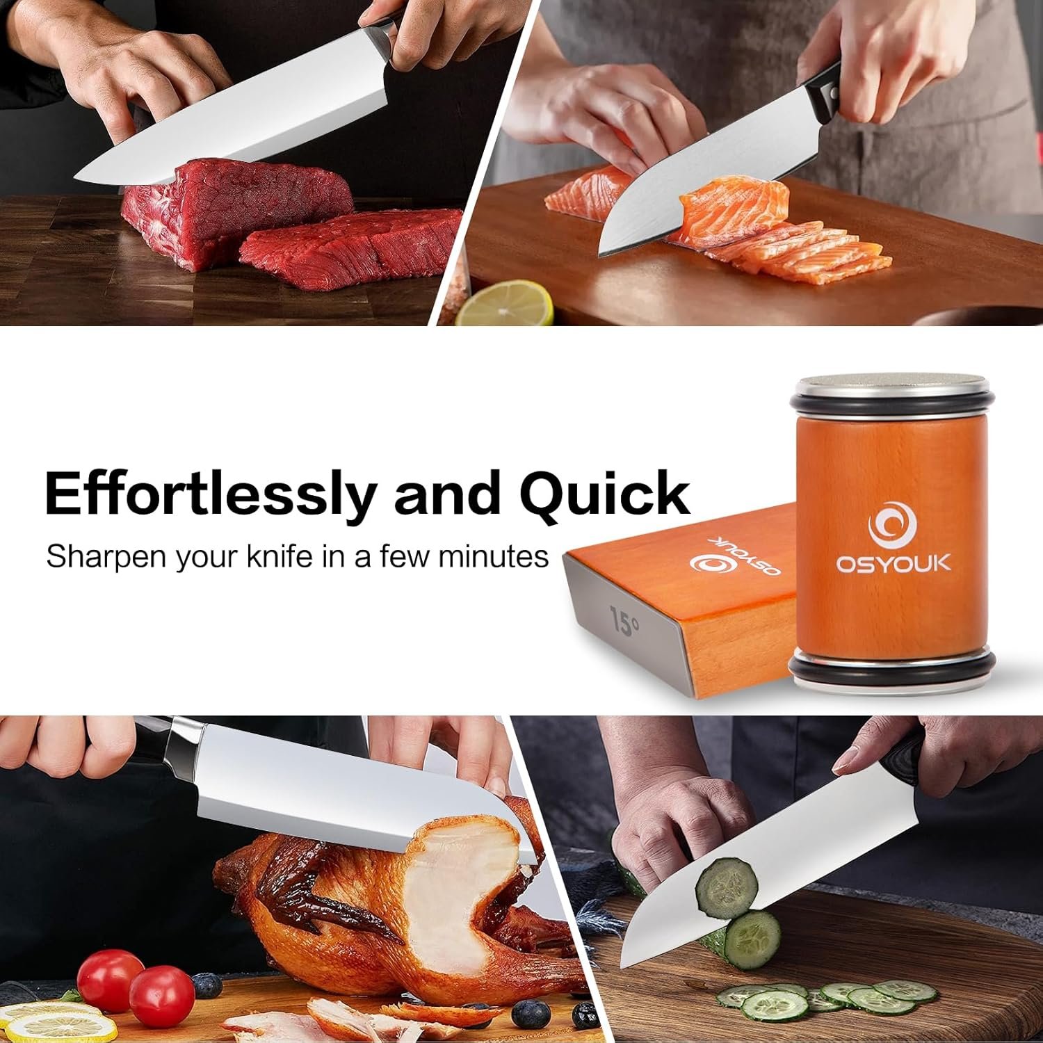 Knife Sharpener Tool- Afilador de cuchillos fácil -Rolling Knife Sharpeners Kit,Knife Sharpening with Diamonds and Ceramic, Magnetic Knife Sharpener, Offering 15°& 20° Magnetic Angles,Regalo del padre - Image 3