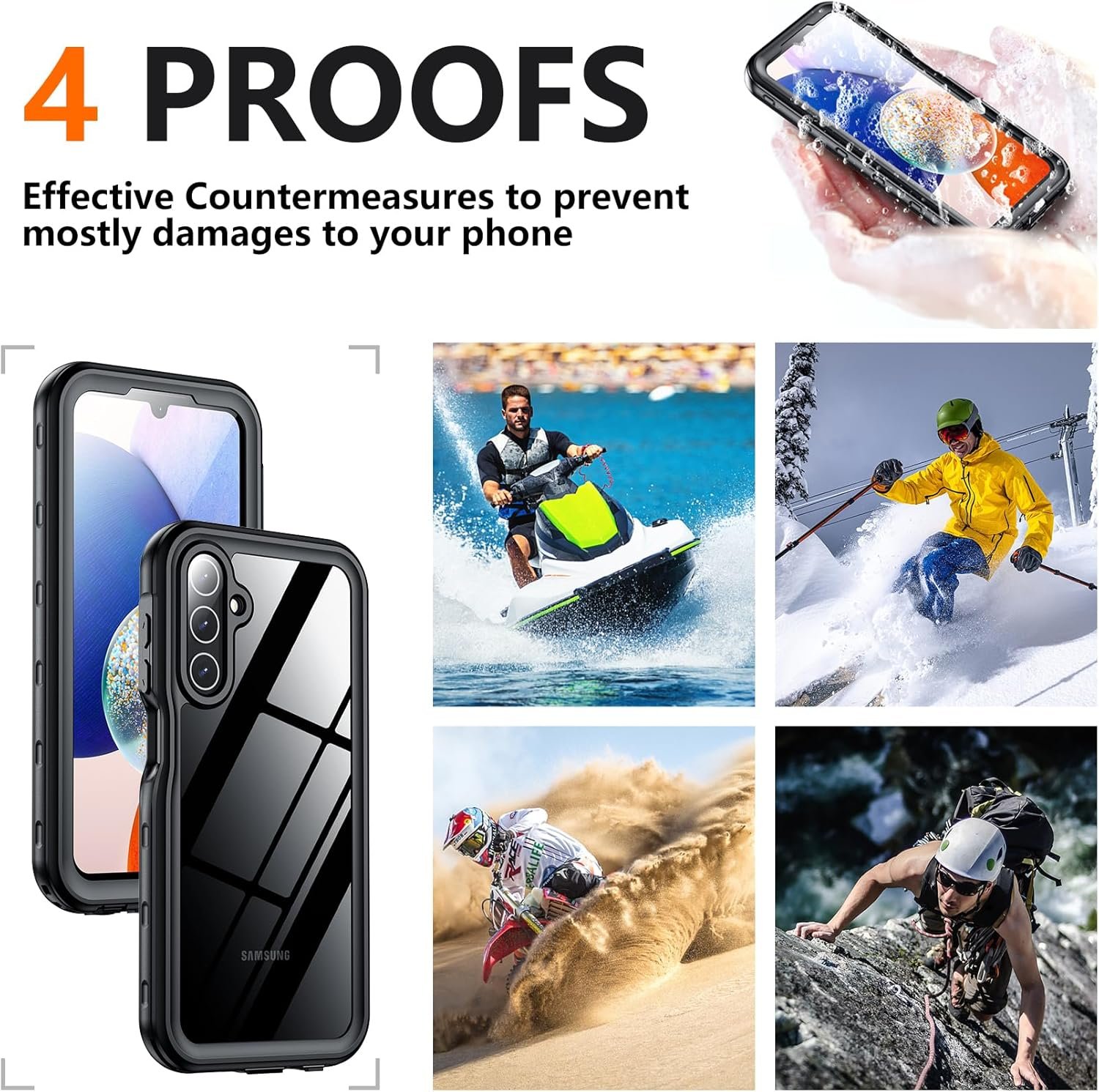 SPIDERCASE for Samsung Galaxy A14 5G Case Waterproof,Full Heavy Duty Protection,Built-in Screen&Camera Protector,Military Shockproof,Dustproof,Anti-Scratched Durable Case for Galaxy A14 5G 6.6",Black - Image 7
