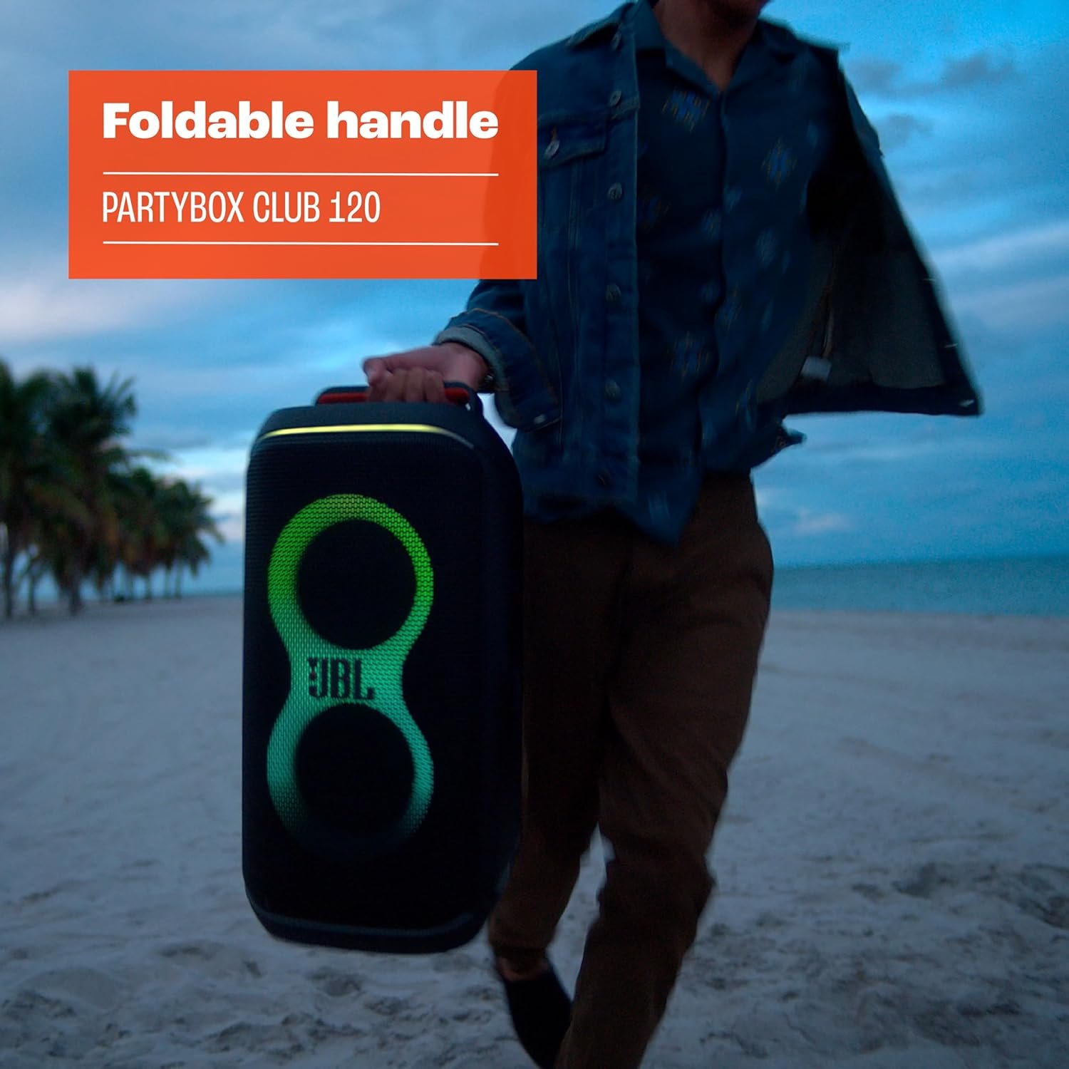 JBL PartyBox Club 120 - Portable Party Speaker with Foldable Handle, Powerful JBL Pro Sound, Futuristic lightshow, Up to 12 Hours of Play time, Splash Proof, Dual Mic & Guitar Inputs (Black) - Image 7