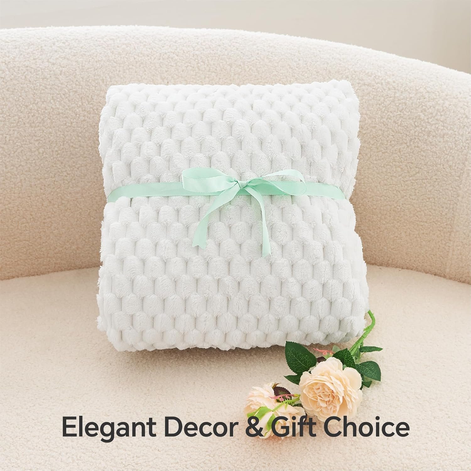 BEDELITE Fleece Blanket Twin Blanket for Bed Couch, 3D Jacquard Decorative White Throw Blanket, Soft and Cozy Warm Plush Fuzzy Blanket All Seasons Suitable, 60x80Inches - Image 5