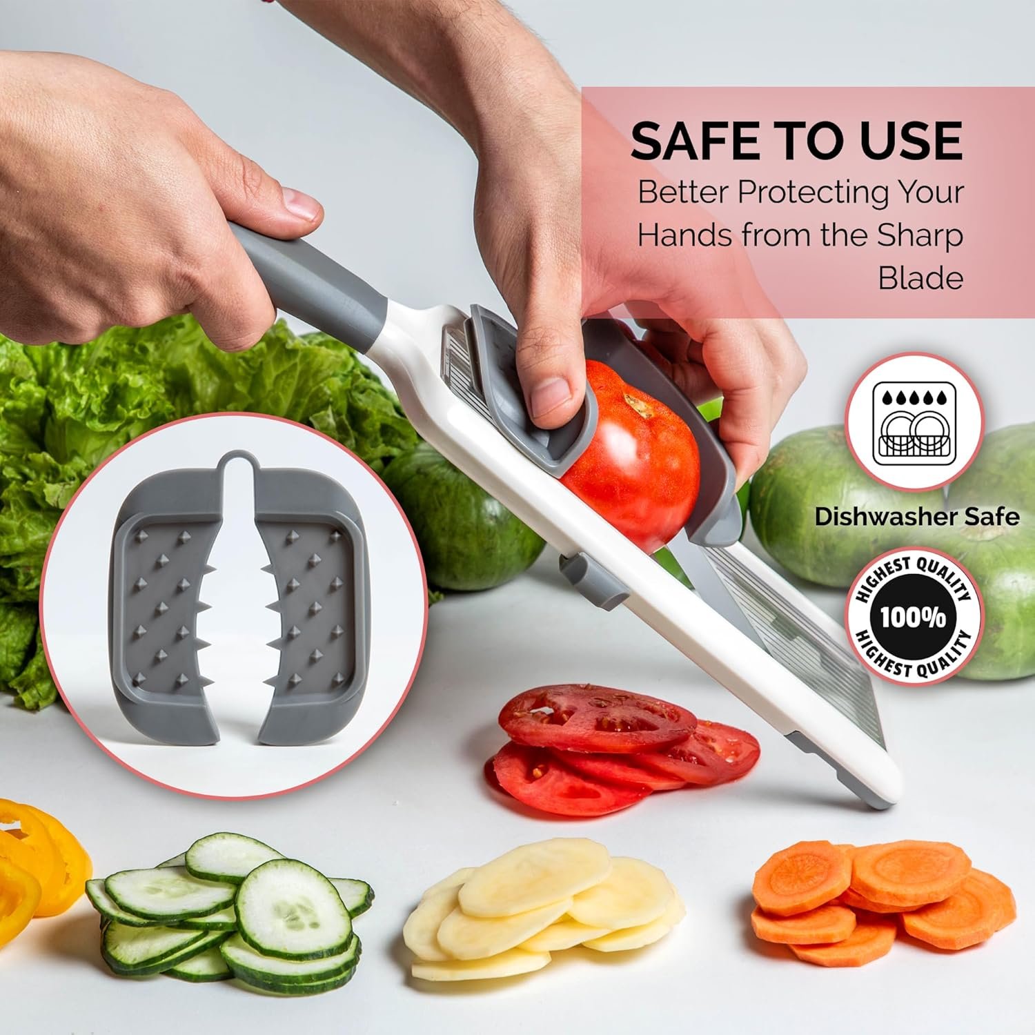 Multi Handheld Mandoline Slicer - Adjustable Stainless Steel Blades, Comfort Grip, Safety Features, Dishwasher Safe Easy to Clean Ideal for Fast and Precise Slicing of Fruits and Vegetables - Image 4
