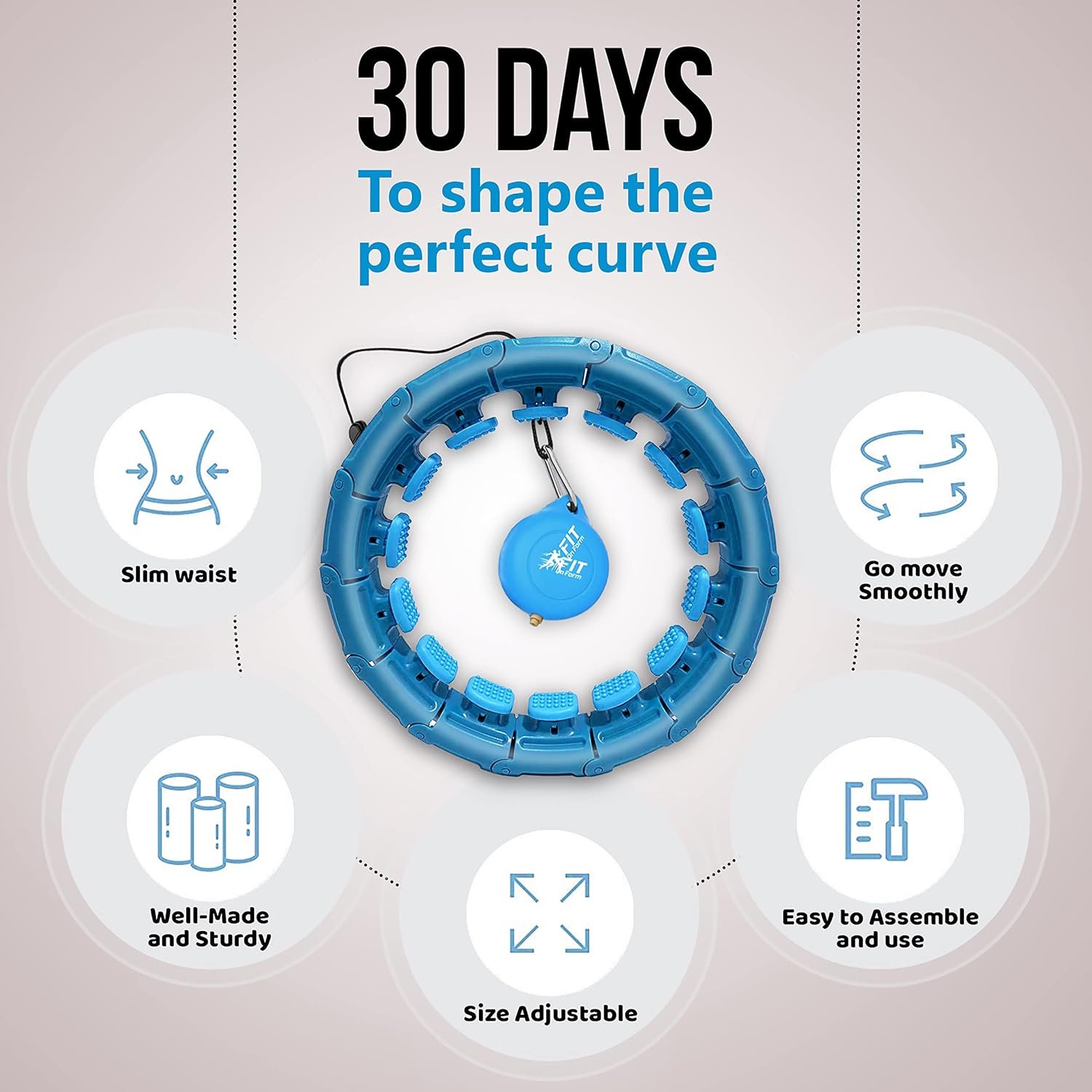 FIT ON FORM Infinity Weighted Hula Fit Hoop for Adult Weight Loss, 2 in 1 Smart Fitness Exercise Hoop for Women Abs Workout, 24/28/32 Detachable Knots - Image 4