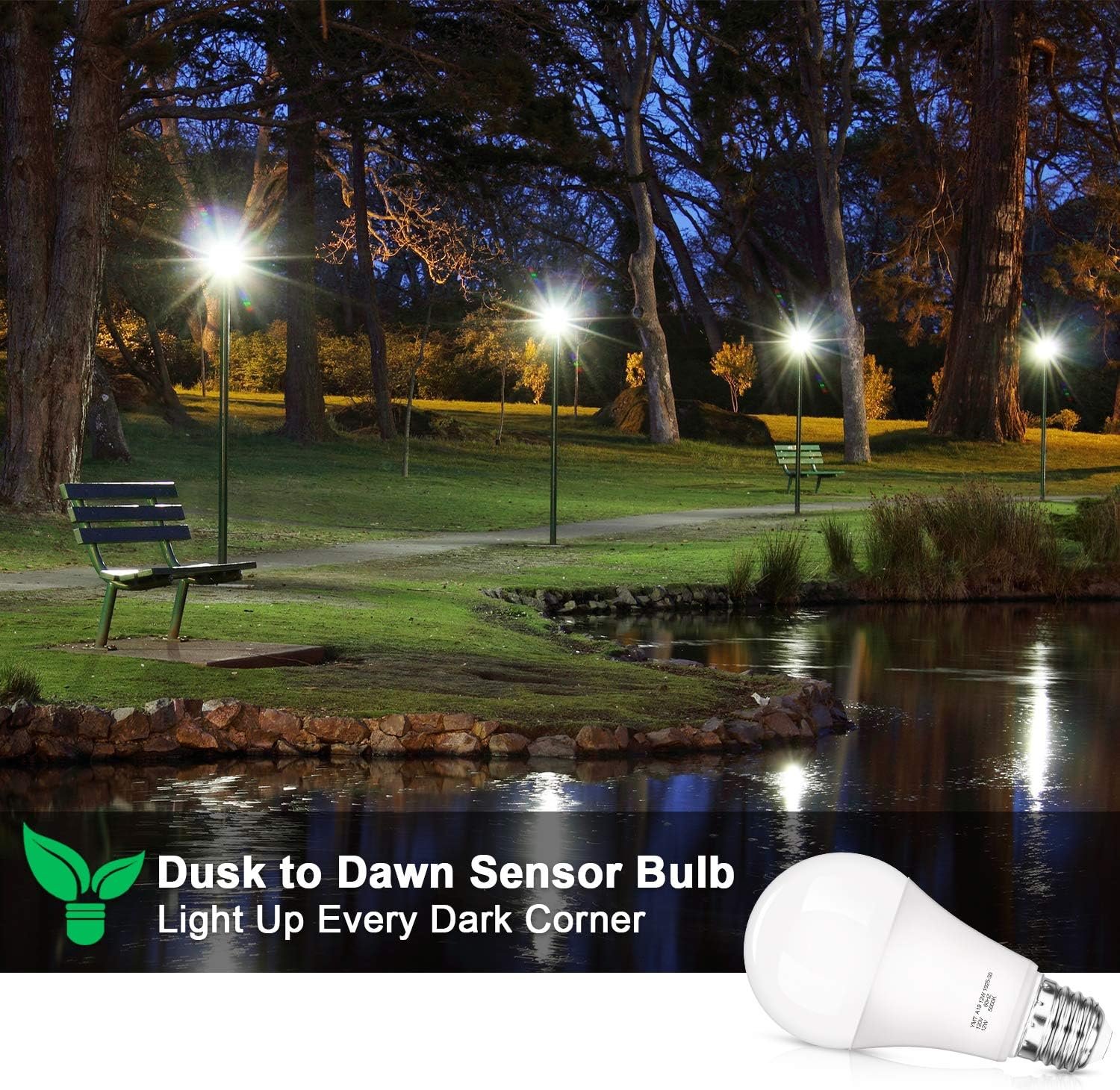 SHINE HAI Dusk to Dawn Light Sensor Bulbs, A19 12W(100 Watt Equivalent) LED Light Bulbs, 1200 LM, E26 Base, Daylight White 5000K Outdoor Bulbs for Porch, 4-Pack - Image 8