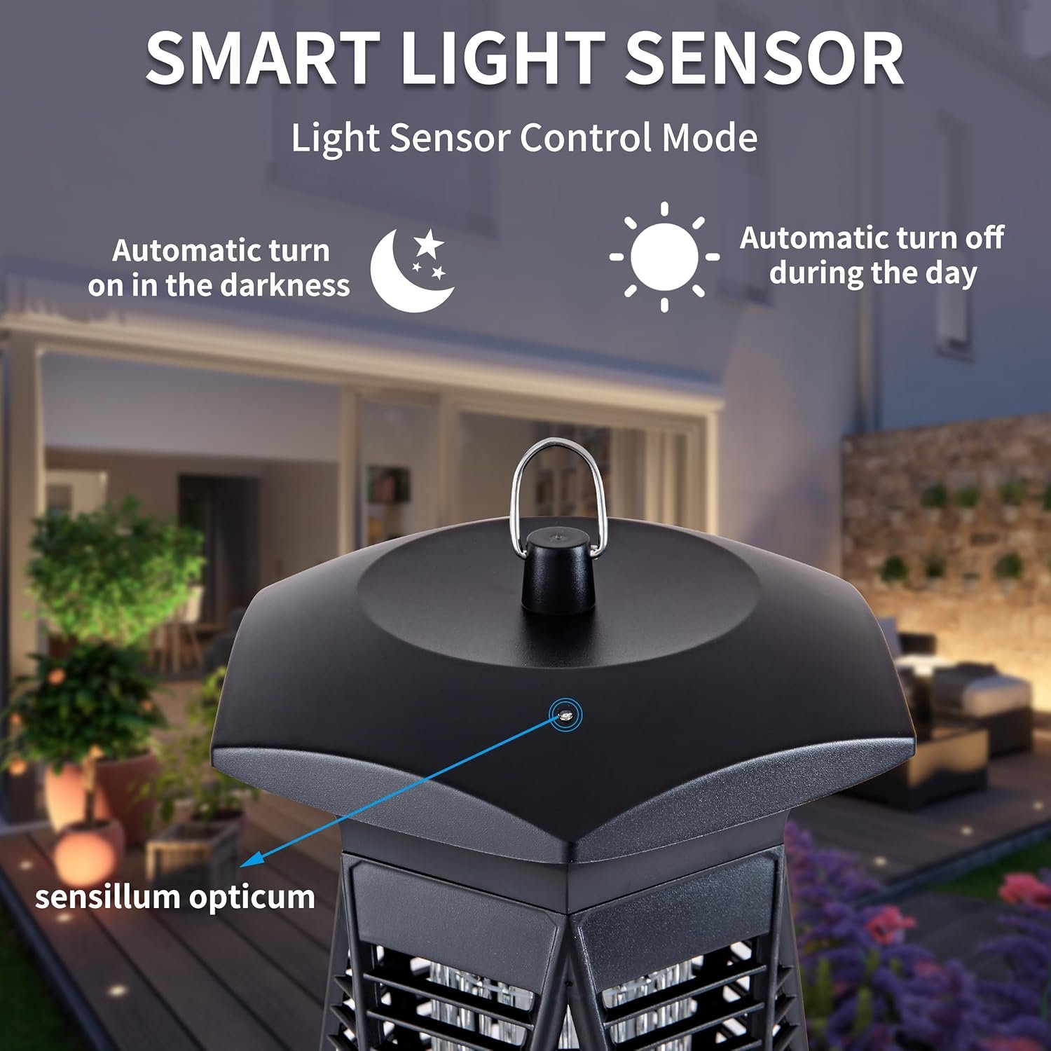 Bug Zapper Outdoor Indoor, 18W Electric Fly Trap with Dusk to Dawn Light Sensor, Mosquito Repellent, Fly Zapper, Waterproof Mosquito Killer for Home Patio Office Courtyard - Image 3