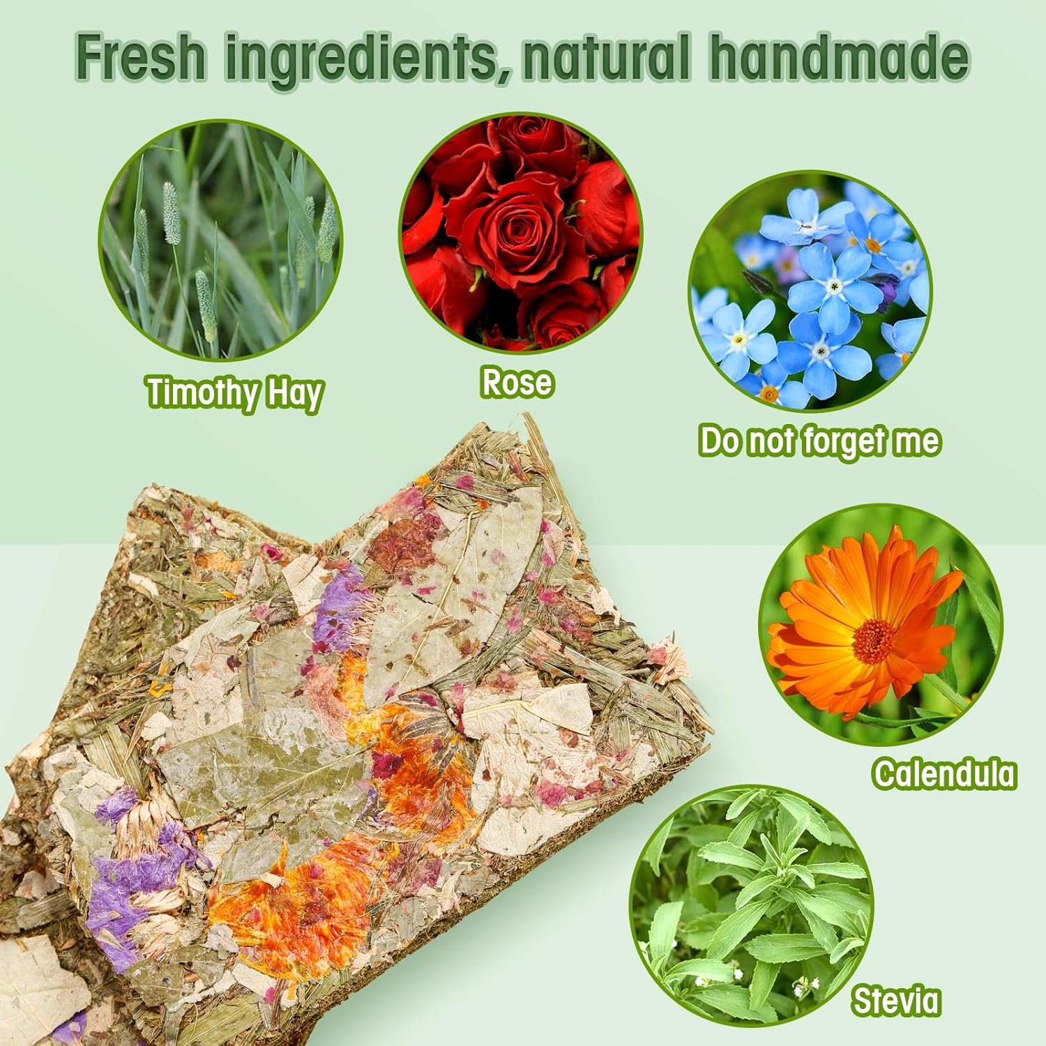 Abizoo Rabbit Natural Treats,10Pcs Timothy Hay Toys Chips Bunny chew Toys with Herbal Flowers Guinea Pig Treats for Hamster Chinchillas Gerbils Rats Small Animals Teeth Care Crisp Snacks - Image 3