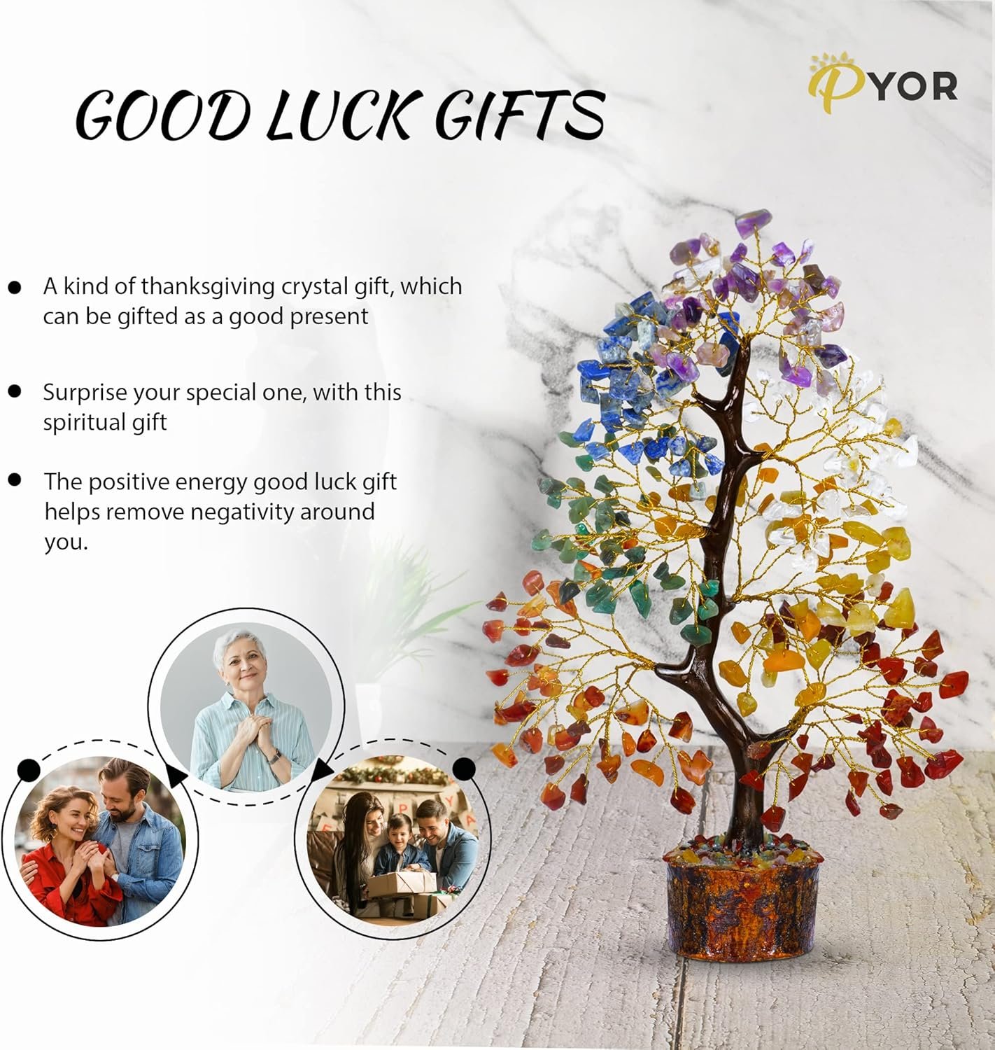PYOR 7 Chakra Tree of Life, Crystals, Gifts for Women, Crystal Tree, Money Tree, Crystals and Healing Stones, Birthday Gifts for Women, Home Decor, Office Decor, Crystal Tree for Positive Energy - Image 6