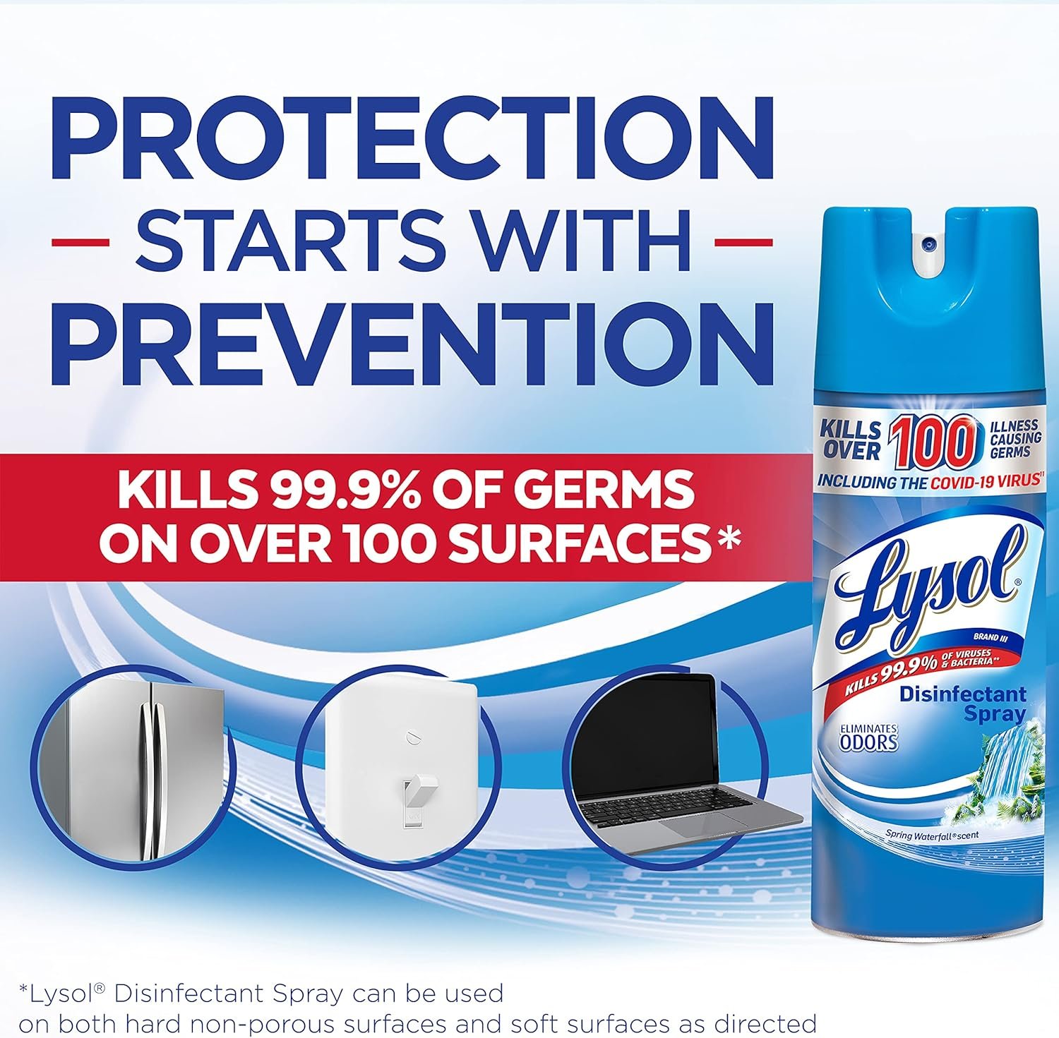 Lysol Disinfectant Spray, Sanitizing and Antibacterial Spray, For Disinfecting and Deodorizing, Spring Waterfall, 12.5 Fl Oz, (Packaging May Vary) - Image 7