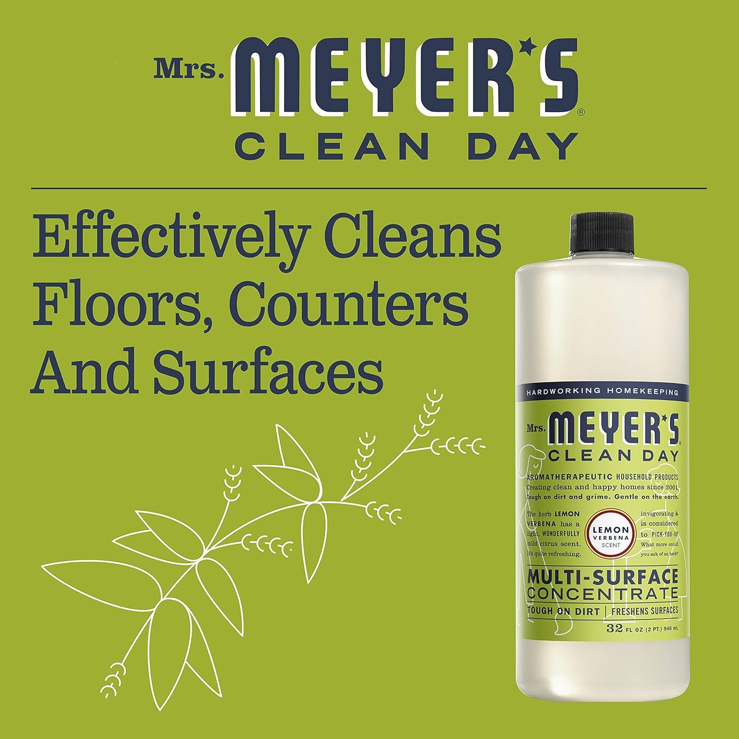 MRS. MEYER'S CLEAN DAY Multi-Surface Cleaner Concentrate, Use to Clean Floors, Tile, Counters, Lemon Verbena, 32 Fl. Oz - Pack of 2 - Image 5