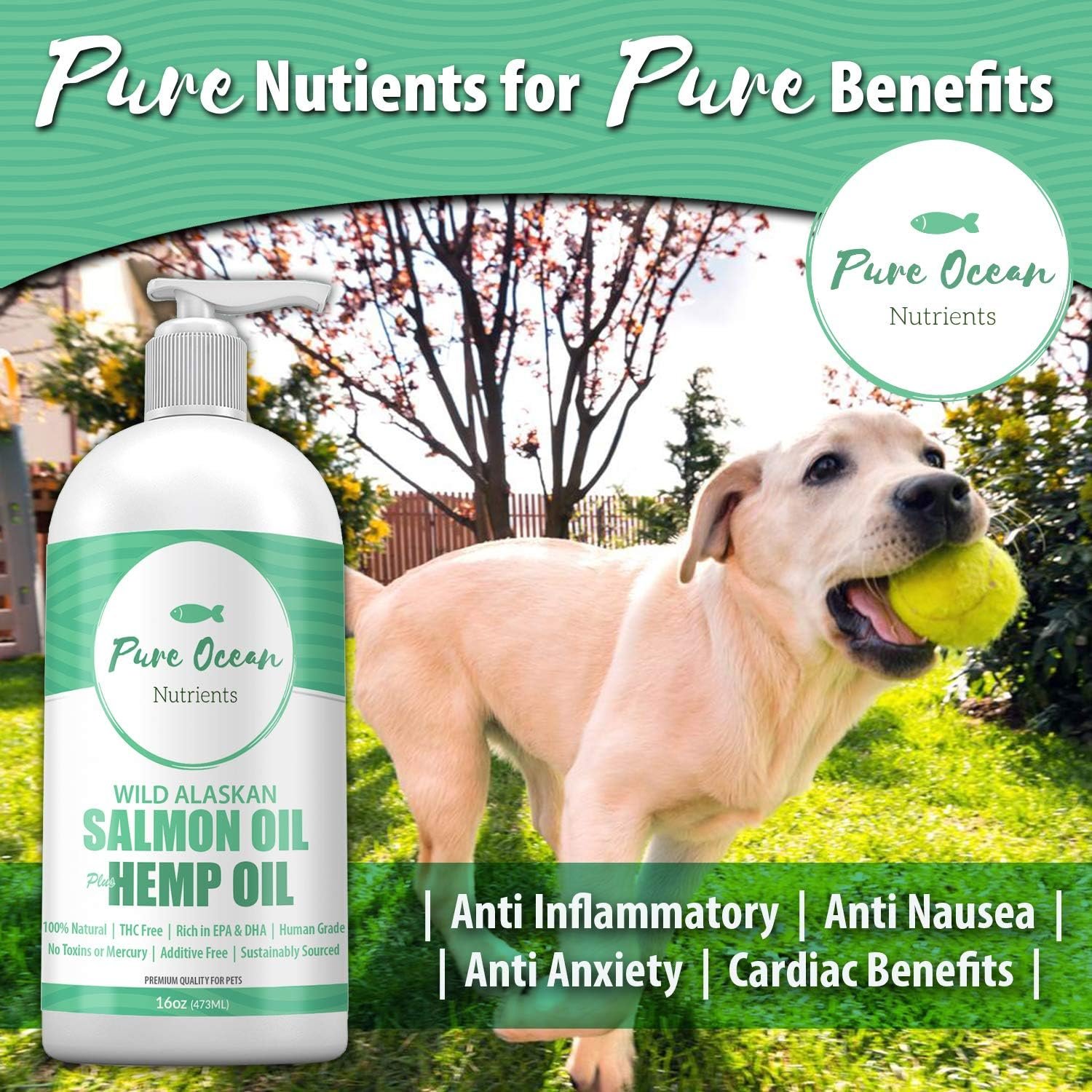 Wild Alaskan Salmon Fish & Hemp Seed Oil for Dogs 16 oz; Natural Liquid Supplement with Omega 3's Support Joint, Heart, and Immune Health; Essential Fatty Acids Promote a Shiny Coat and Healthy Skin - Image 6