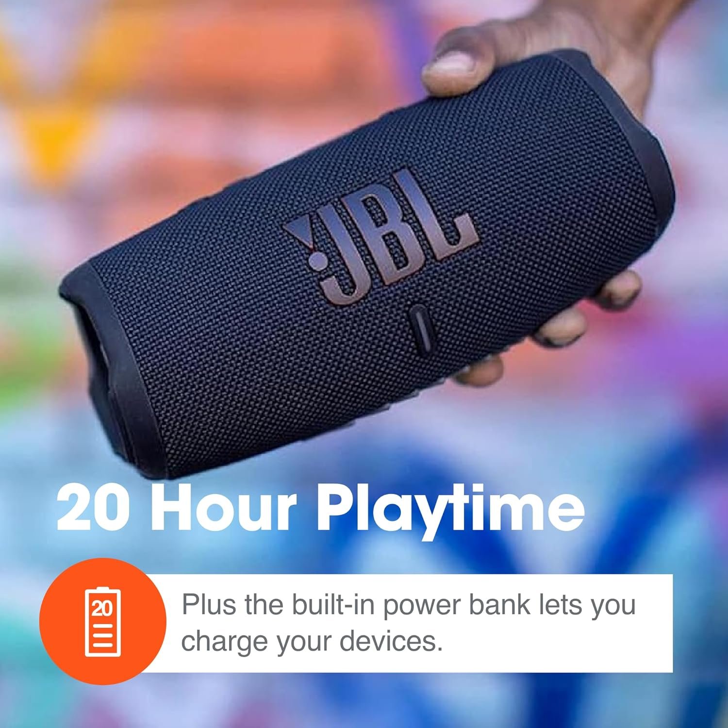 JBL Charge 5 (Black) + Bundle with Case Logic Braided USB Type-C Charge & Sync (6 ft, Gray) - Image 5