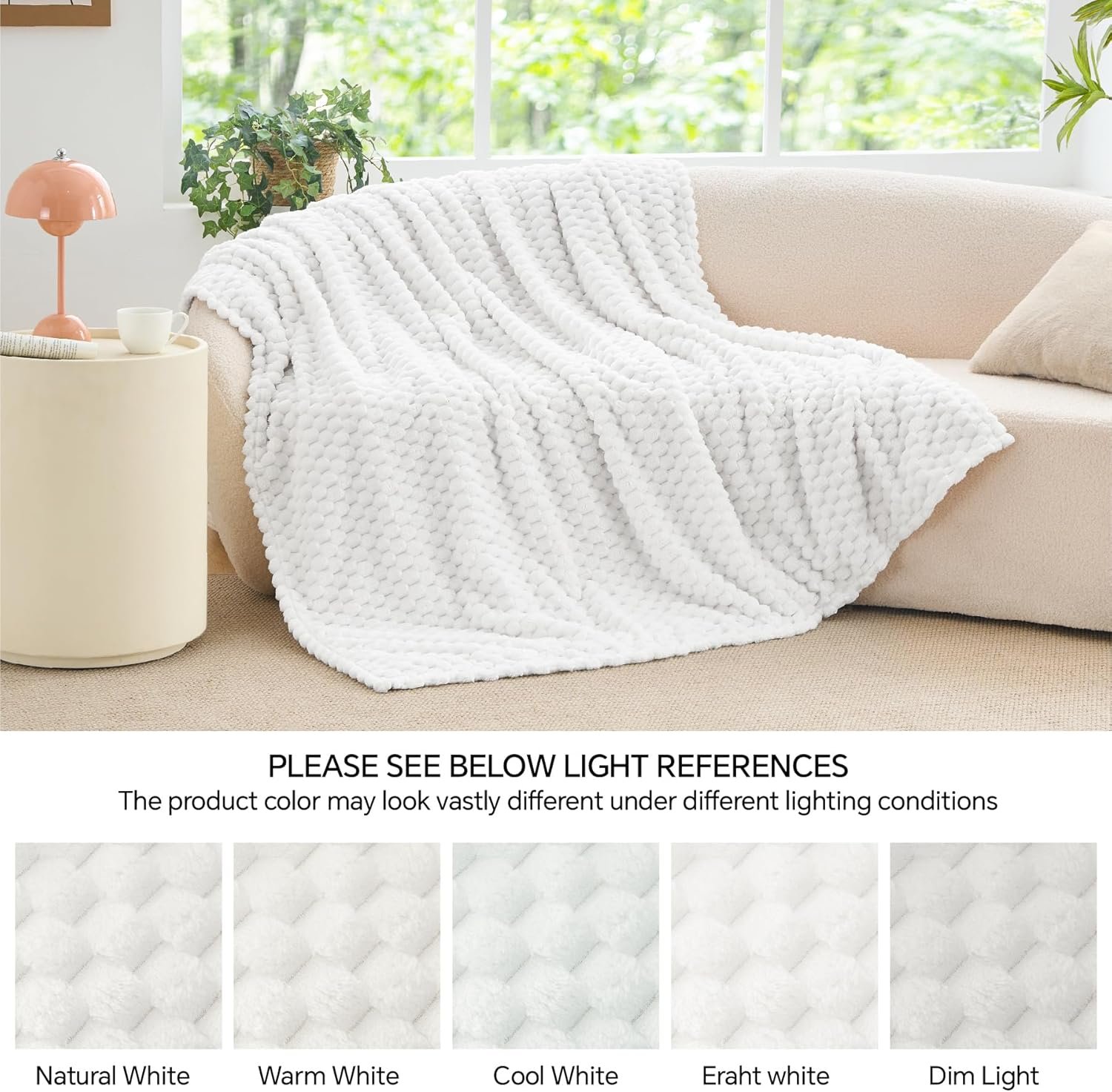BEDELITE Fleece Blanket Twin Blanket for Bed Couch, 3D Jacquard Decorative White Throw Blanket, Soft and Cozy Warm Plush Fuzzy Blanket All Seasons Suitable, 60x80Inches - Image 8