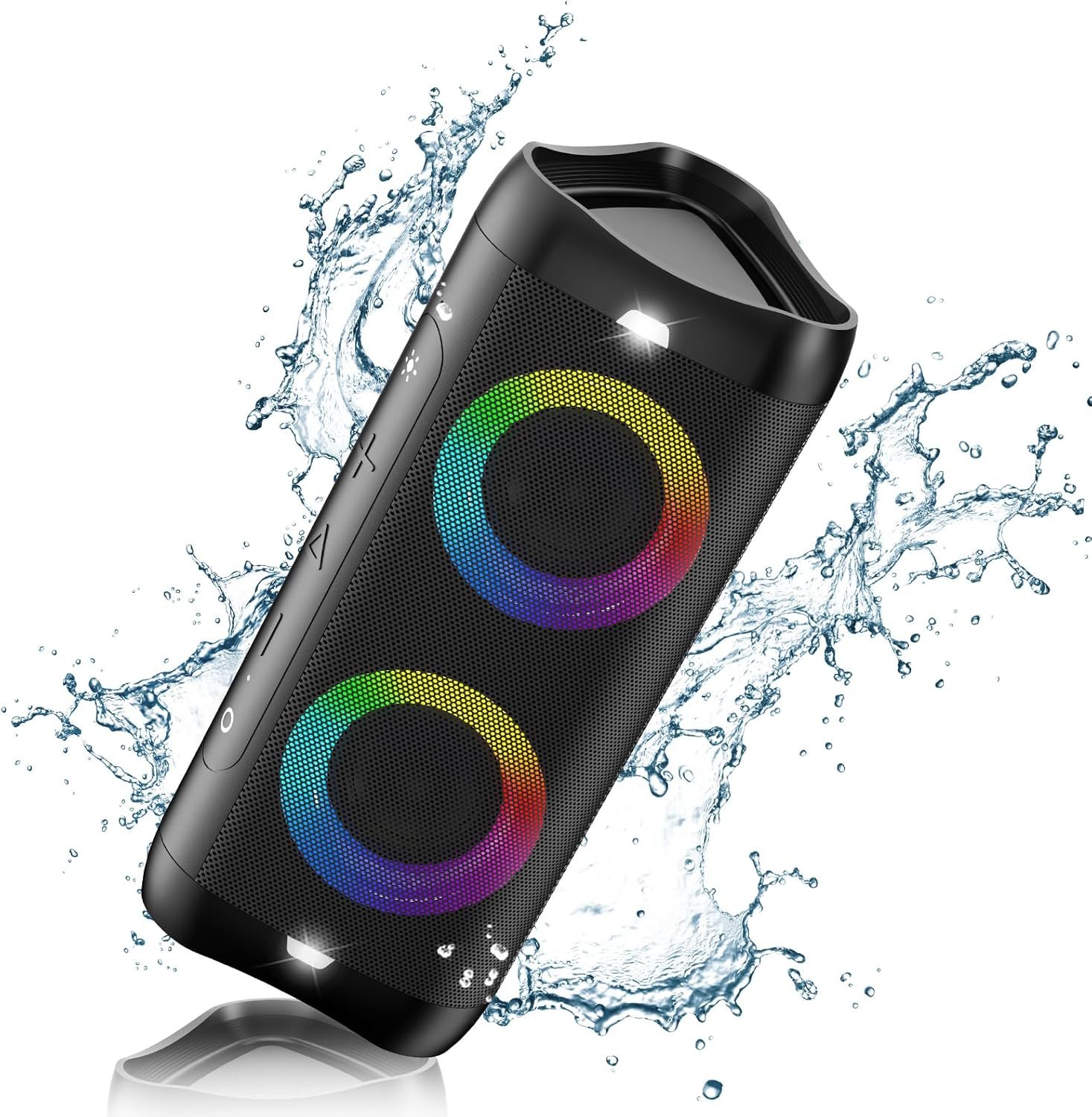 DONOW Bluetooth Speaker with Lights, 30W Stereo Sound, Bass Boost, IPX5 Waterproof, 20H Playtime, Portable Wireless Speaker with Built-in Mic, for Party, Home, Outdoor, Beach(Black) - Image 2