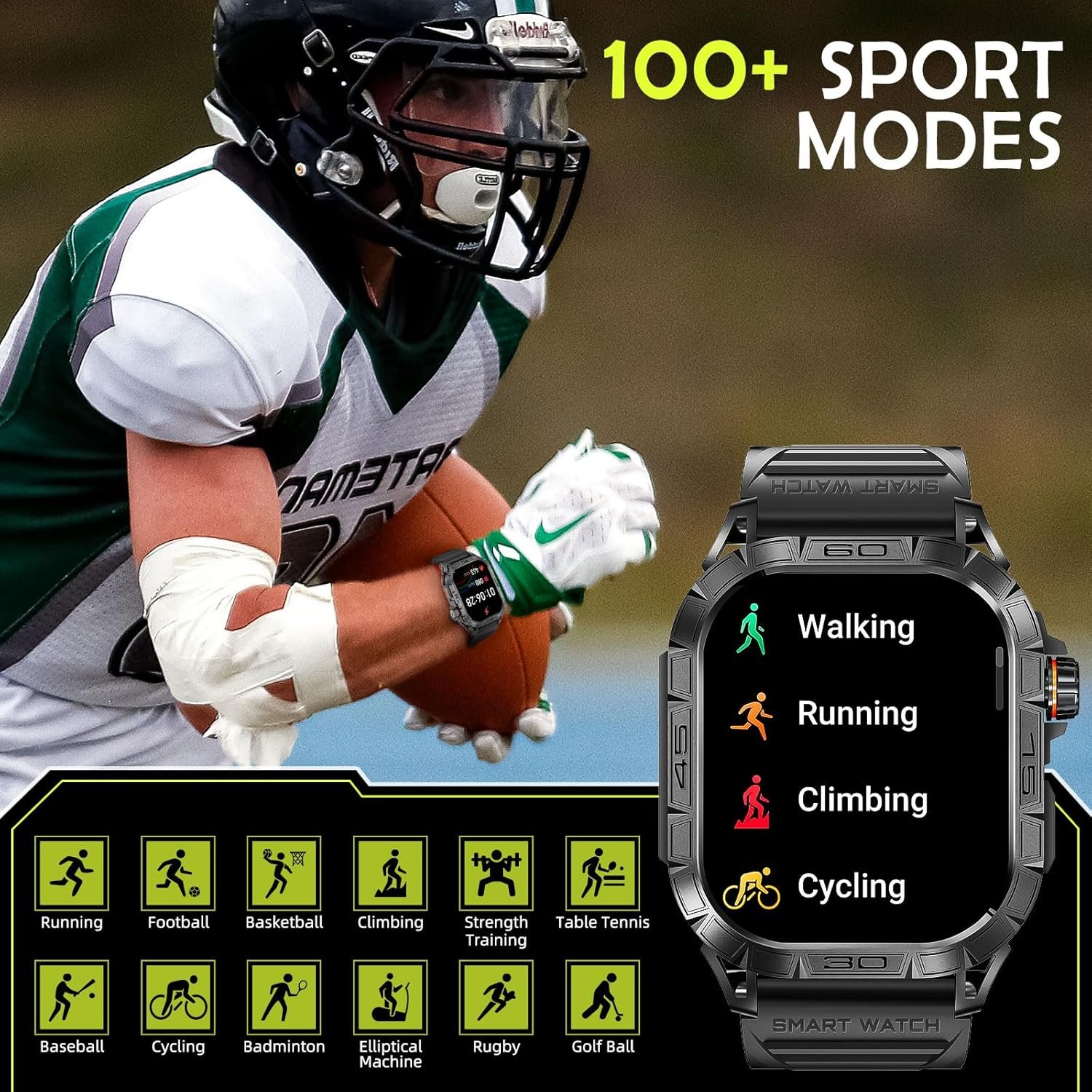 Smart Watches for Men 1.96” Big Screen AMOLED Always On Display Answer Call Fitness Tracker with Heart Rate Sleep Monitor Pedometer Full Touchscreen Tactical Smartwatch Compatible for iPhone Android - Image 6