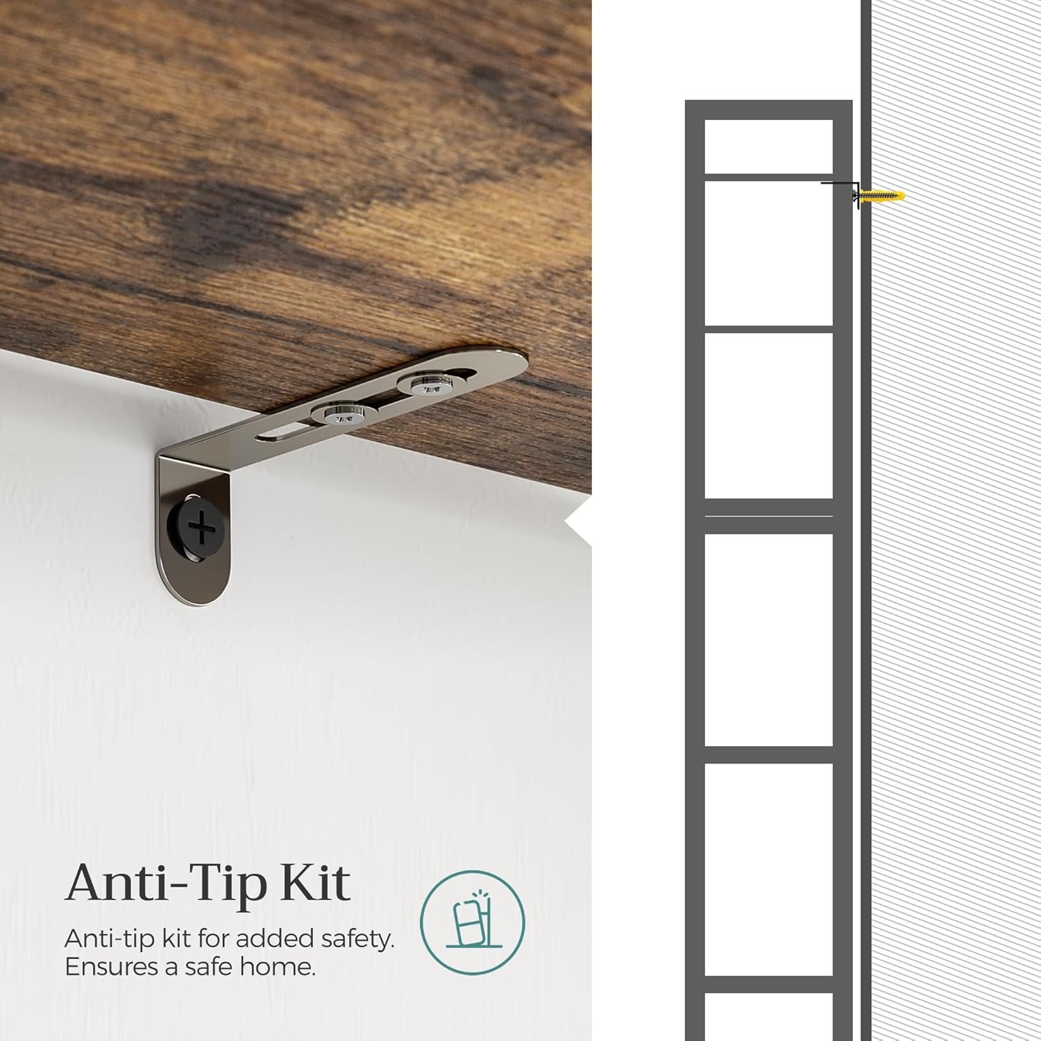 SONGMICS Over-The-Toilet Storage, 3-Tier Bathroom Organizer Over Toilet with Adjustable Shelves, Hooks, Toilet Paper Holder, Multifunctional Bathroom Shelf, Rustic Brown and Ink Black UBTS012B01 - Image 9